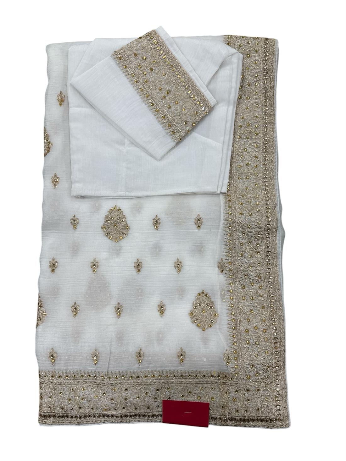 White Stone Work Organza Sarees