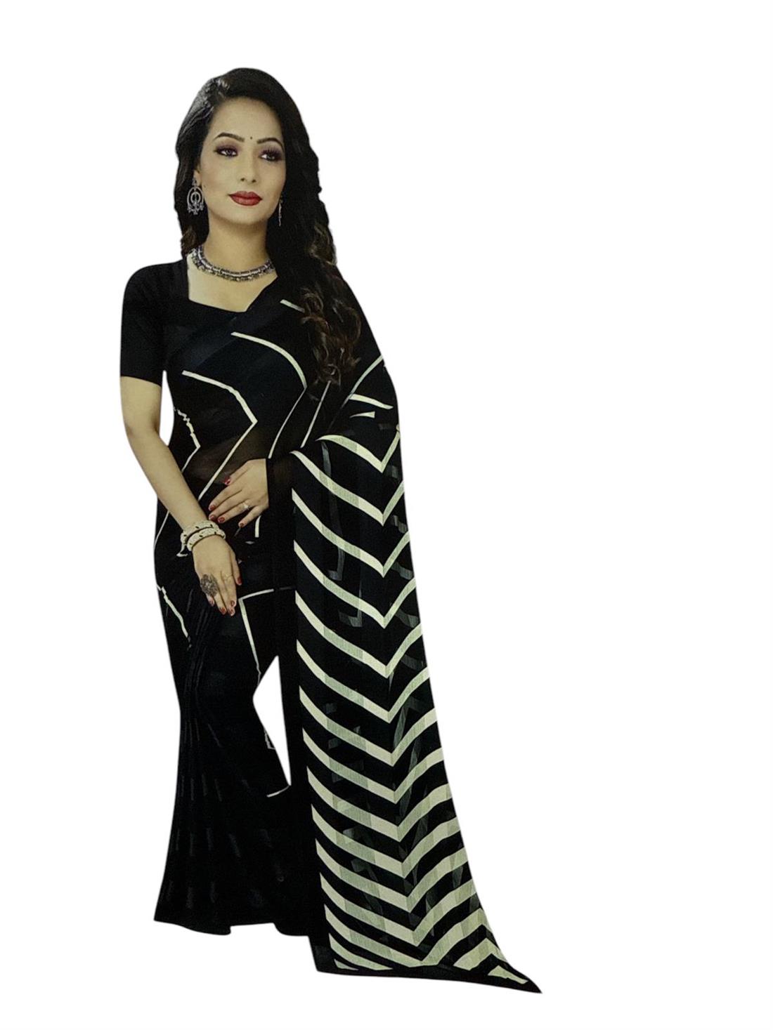 Black Soft Georgette Saree with Blouse Piece