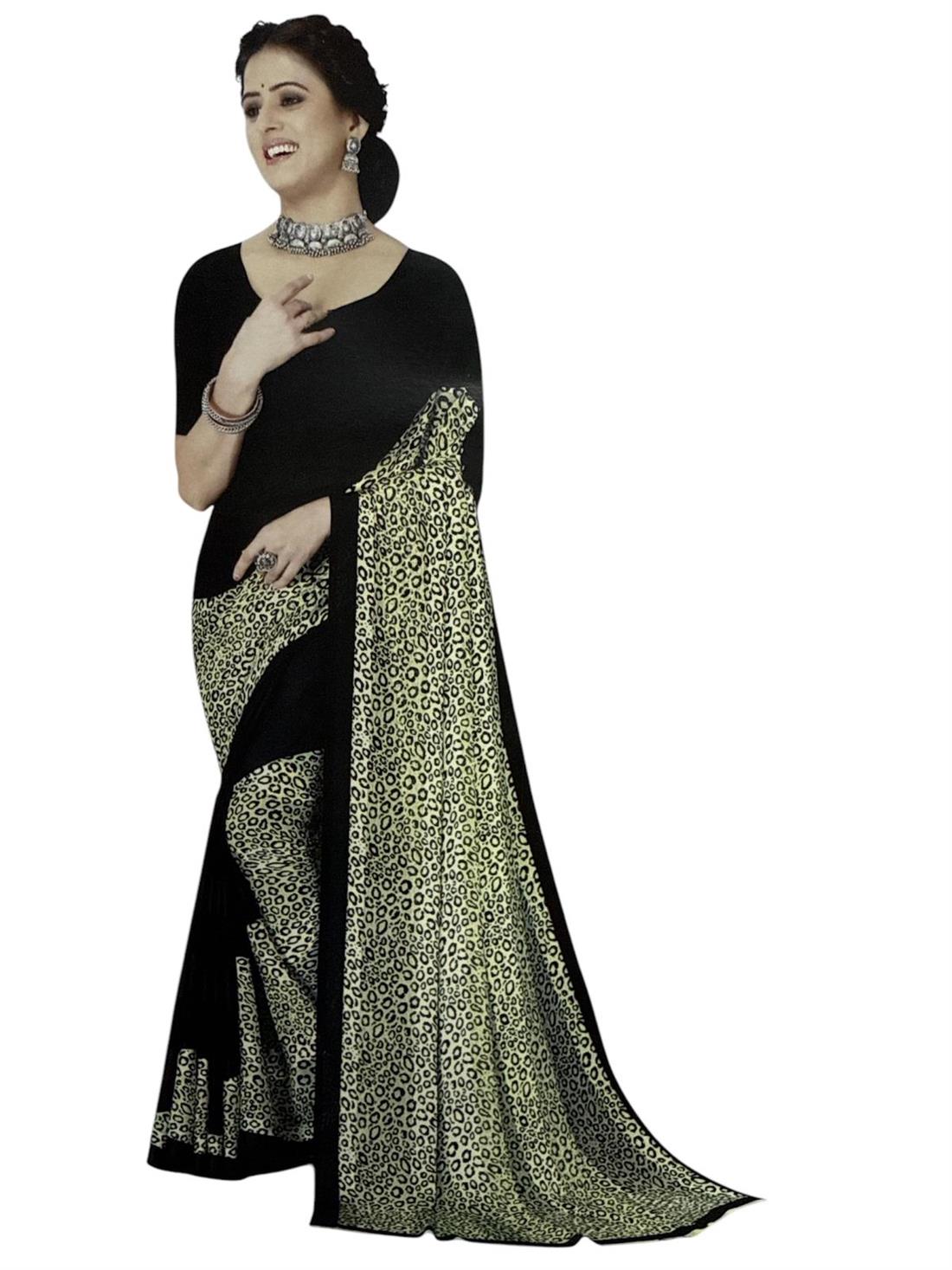 Cream & Black Georgette Sarees