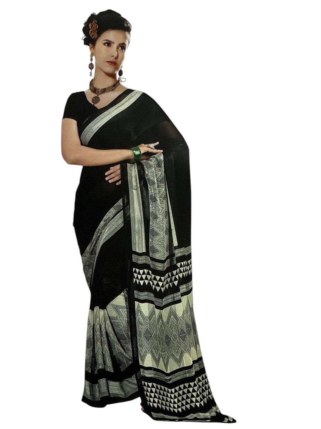 Black & Off White Georgette Sarees