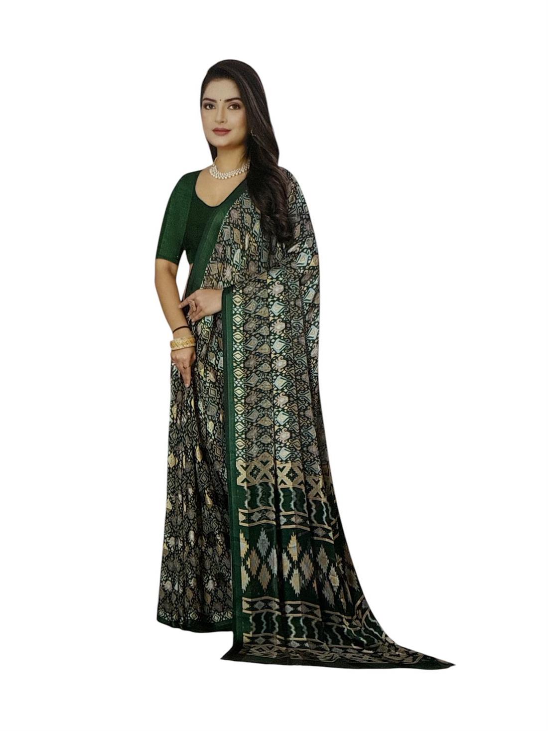 Green Soft Georgette Saree with Blouse Piece