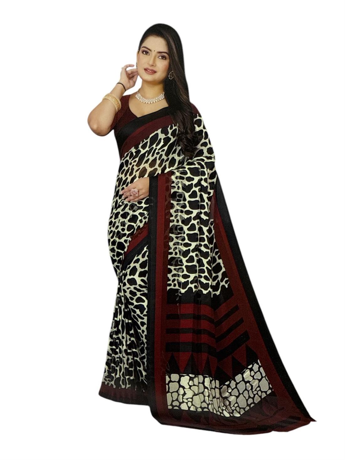 Cream & Red Georgette Sarees