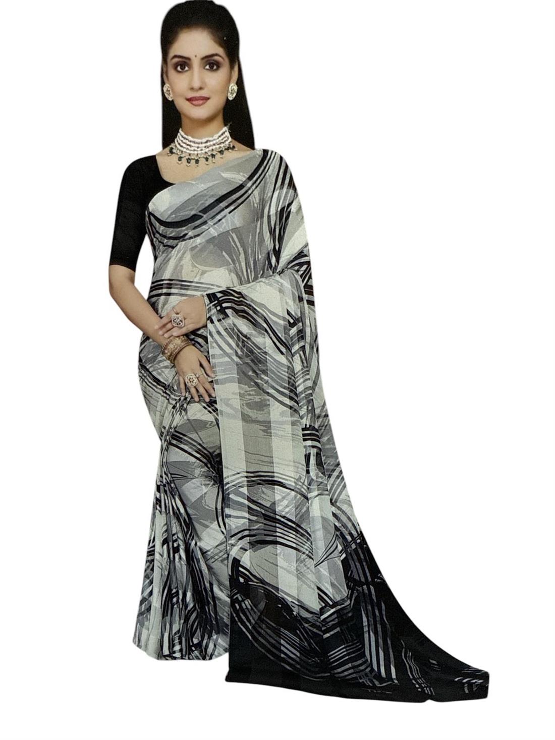 Grey & Black Georgette Sarees