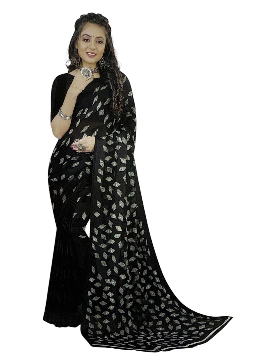 Black Soft Georgette Saree with Blouse Piece