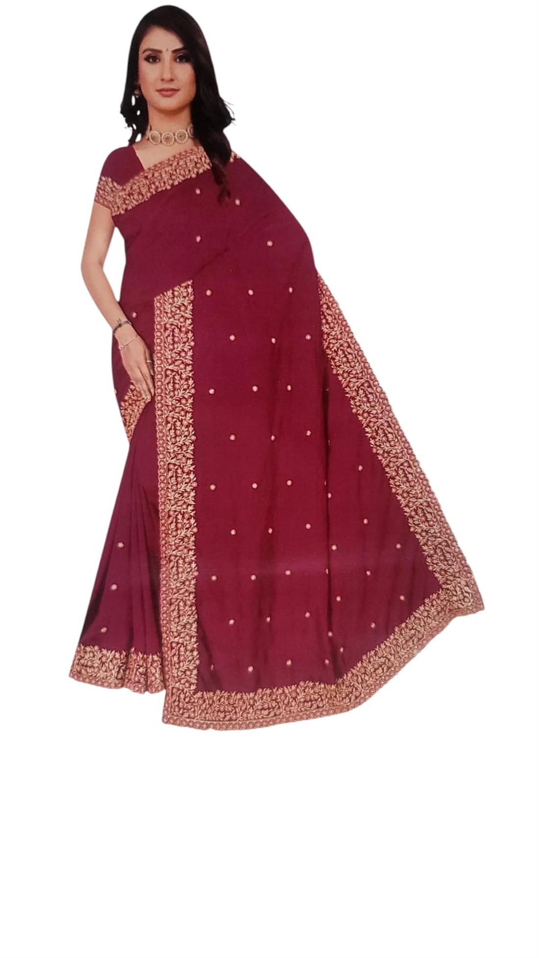 Pink Embroidered Raw Silk Saree