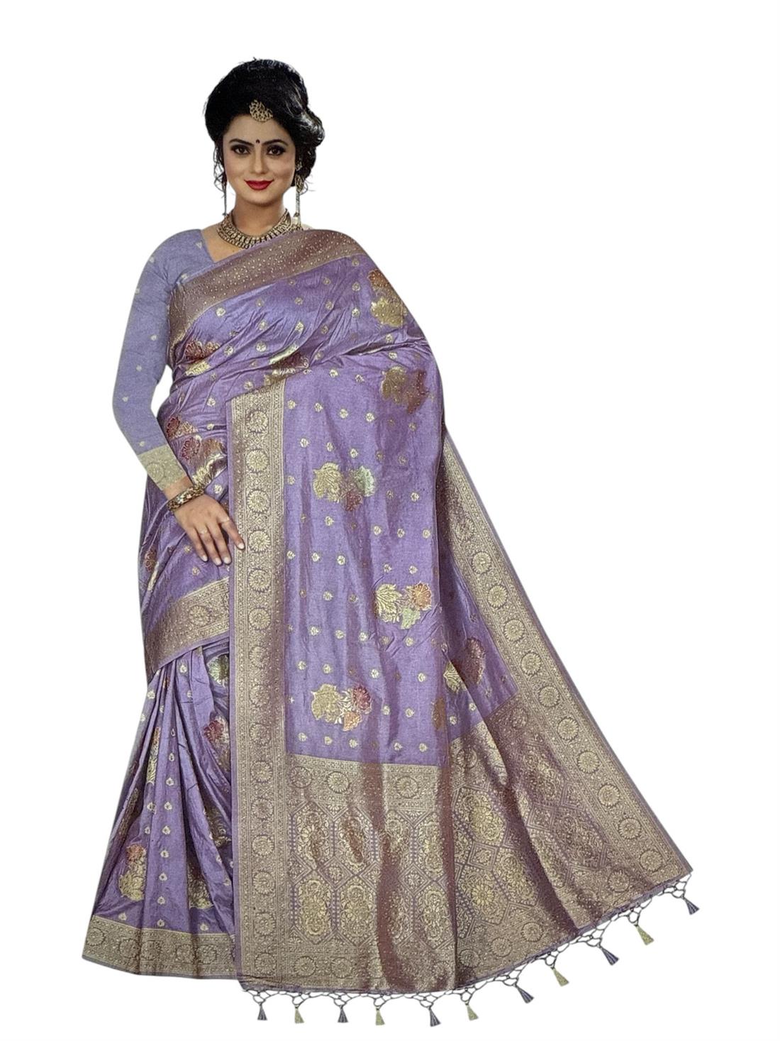 Lilac Embroidered Banarasi Shaded Silk Saree