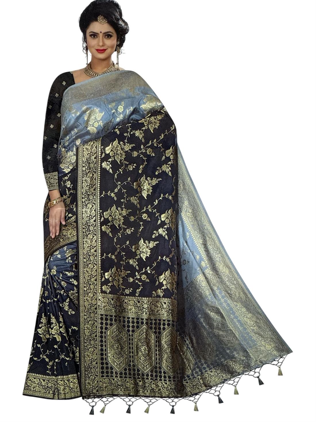 Black Embroidered Banarasi Shaded Silk Saree