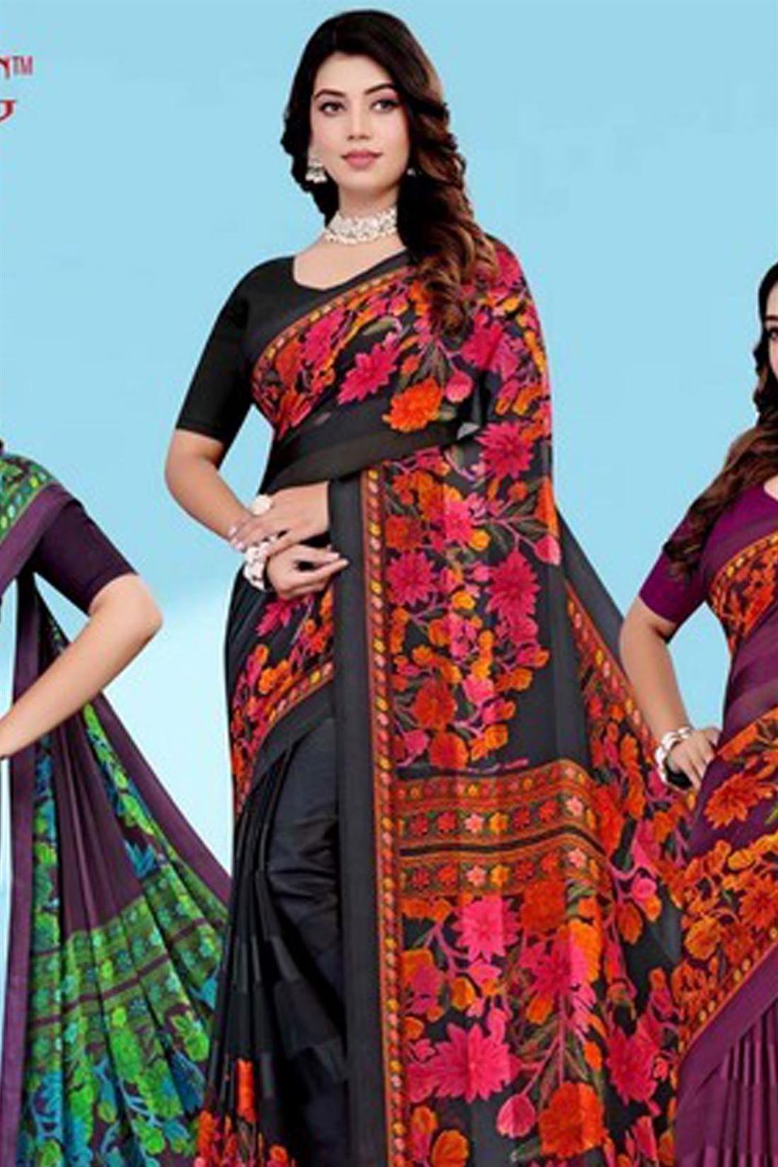 Black Soft Georgette Printed Saree