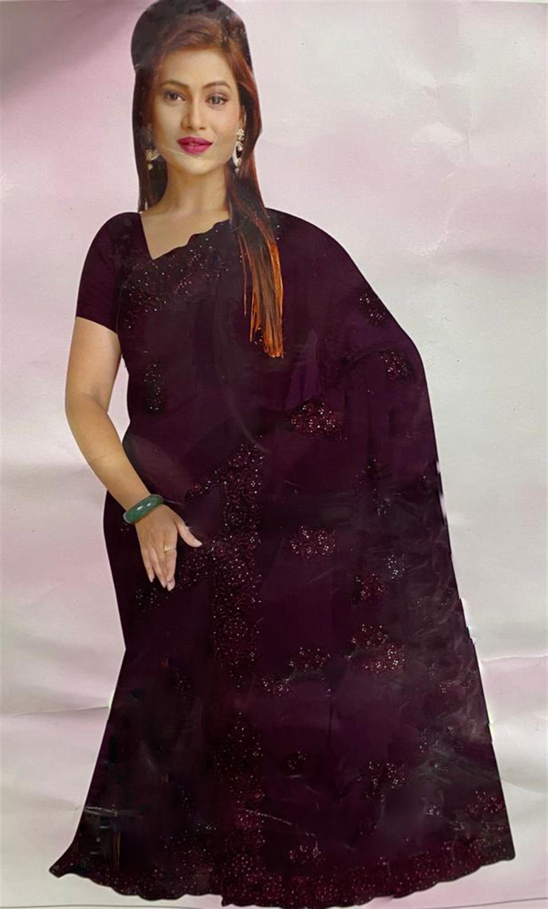 Burgandy Embroidered Georgette Sarees