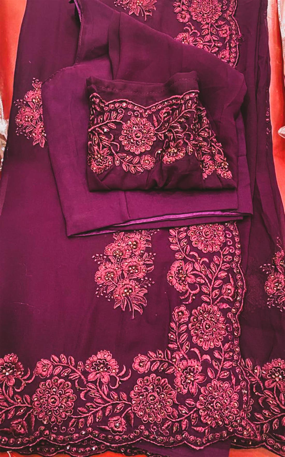 Burgandy Embroidered Georgette Sarees