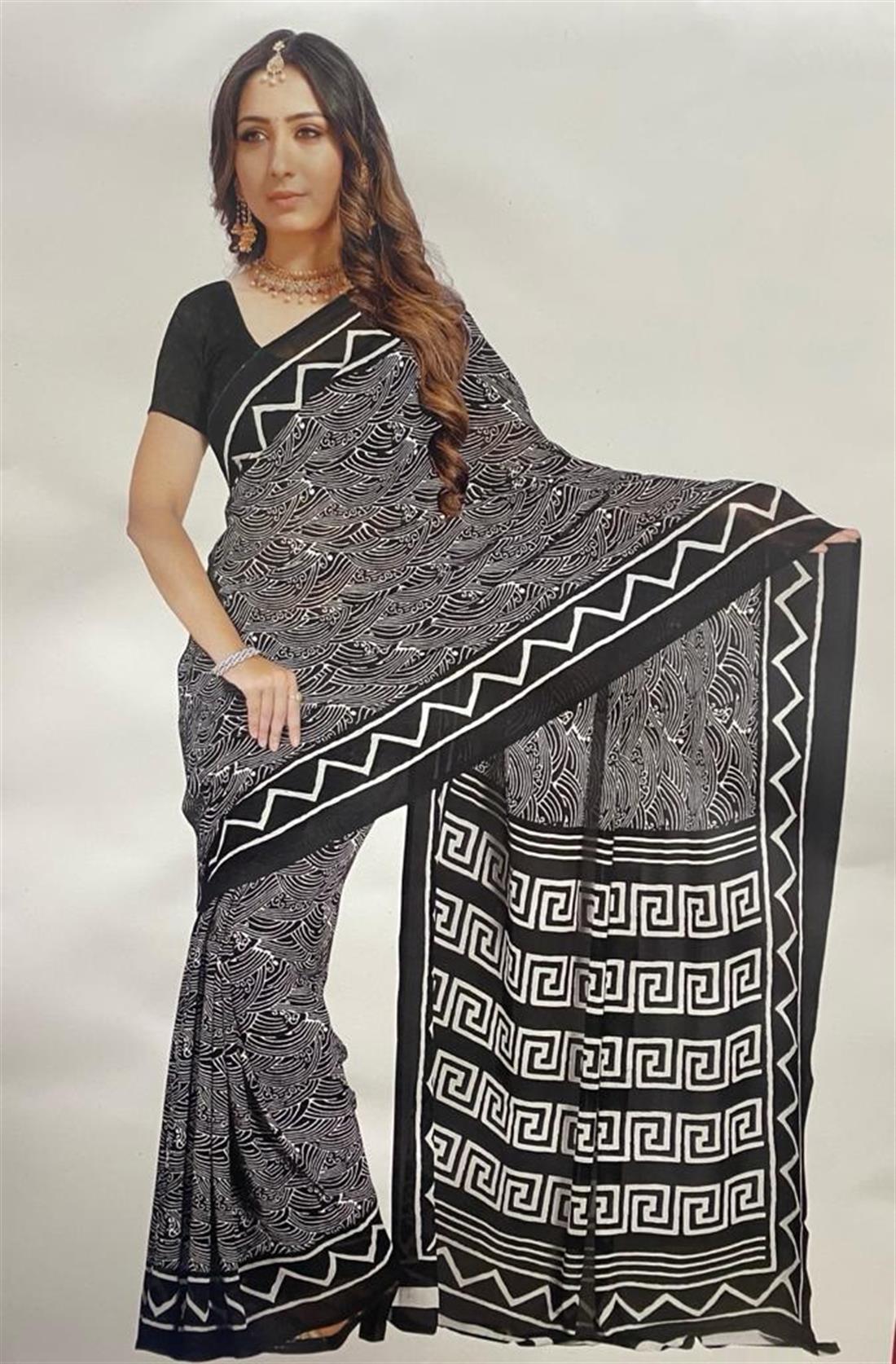 Black & White Digital Print Georgette Sarees