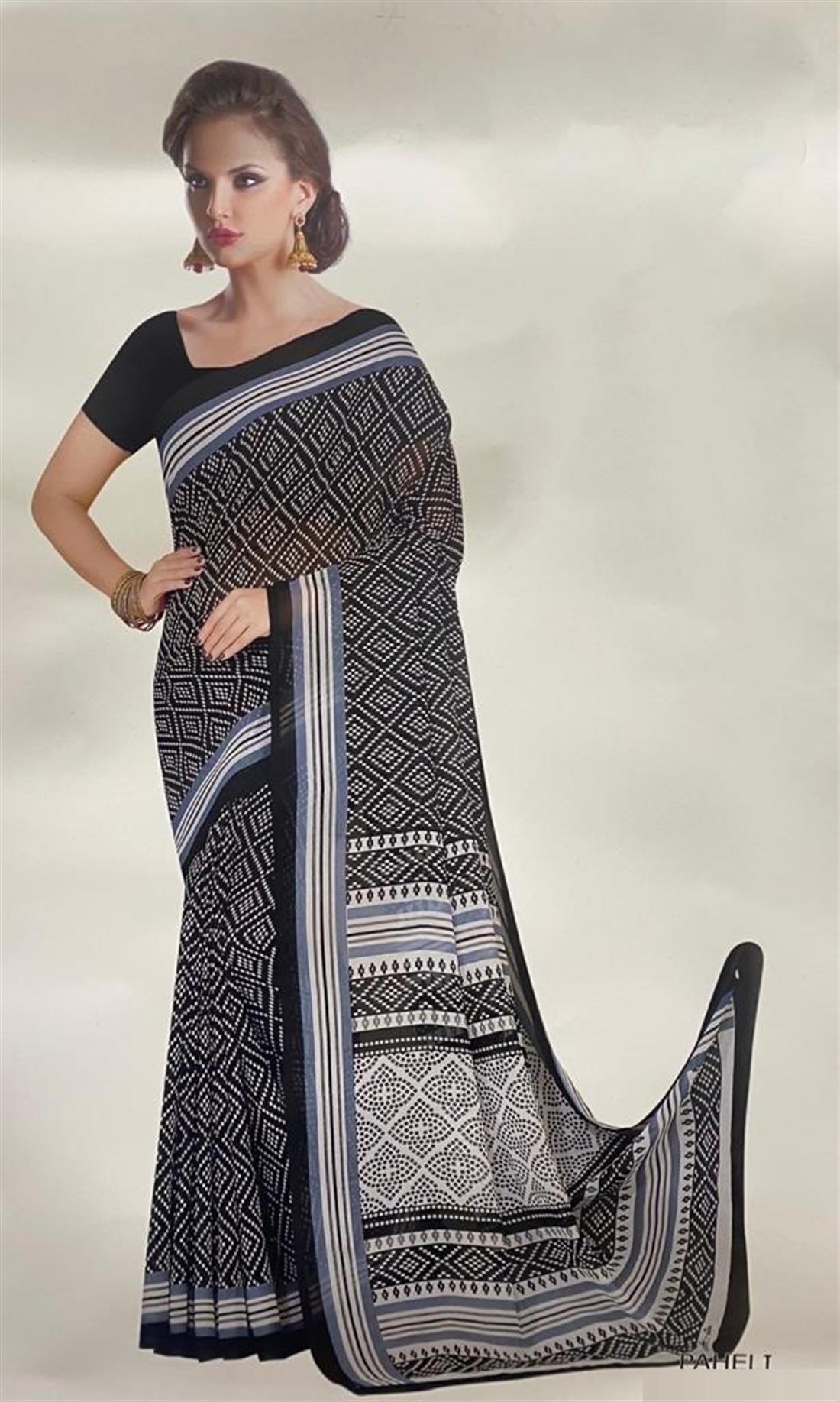 Black & White Digital Print Georgette Sarees