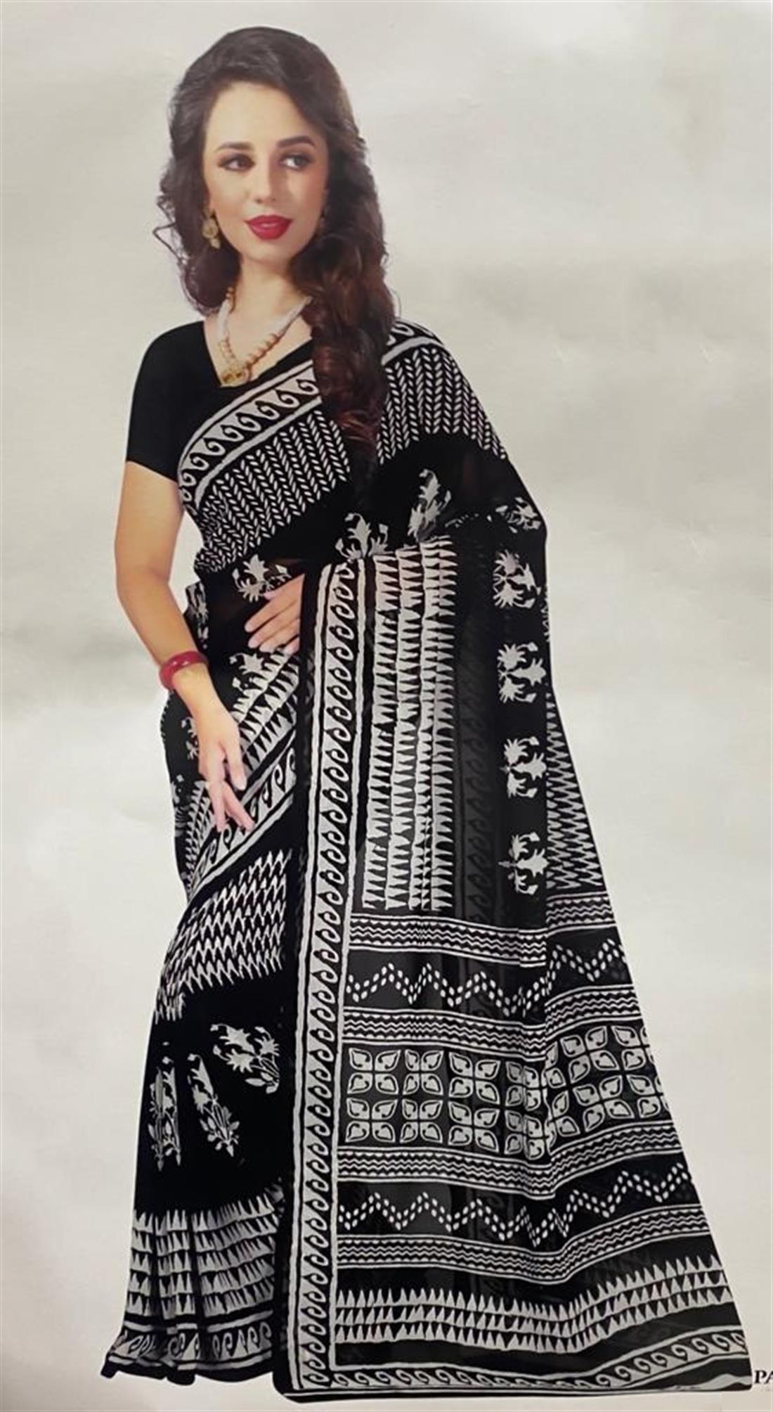 Black & White Digital Print Georgette Sarees