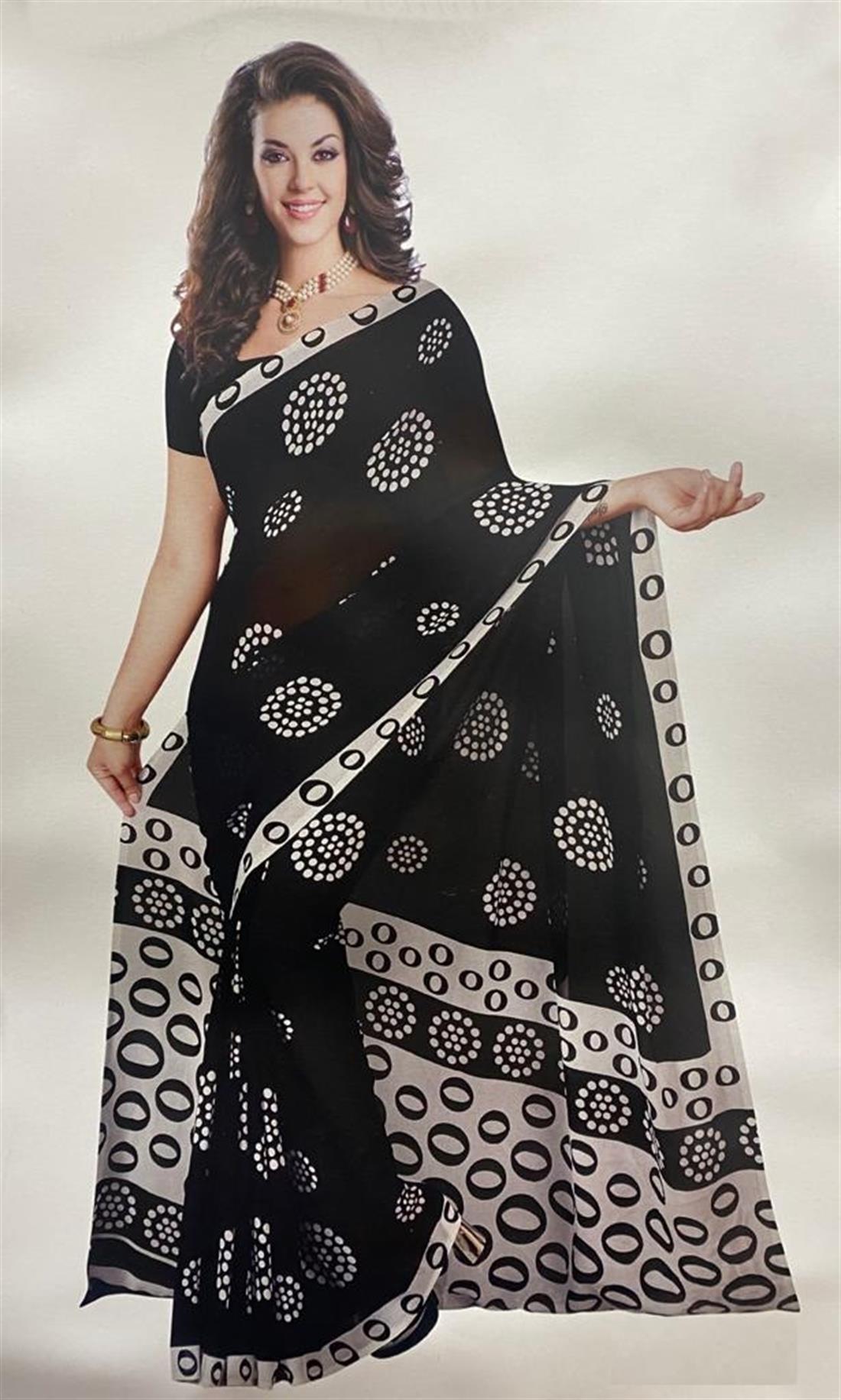 Black Digital Print Georgette Sarees