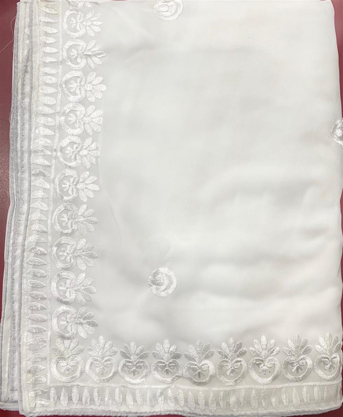 Off White Embroidered Georgette Sarees