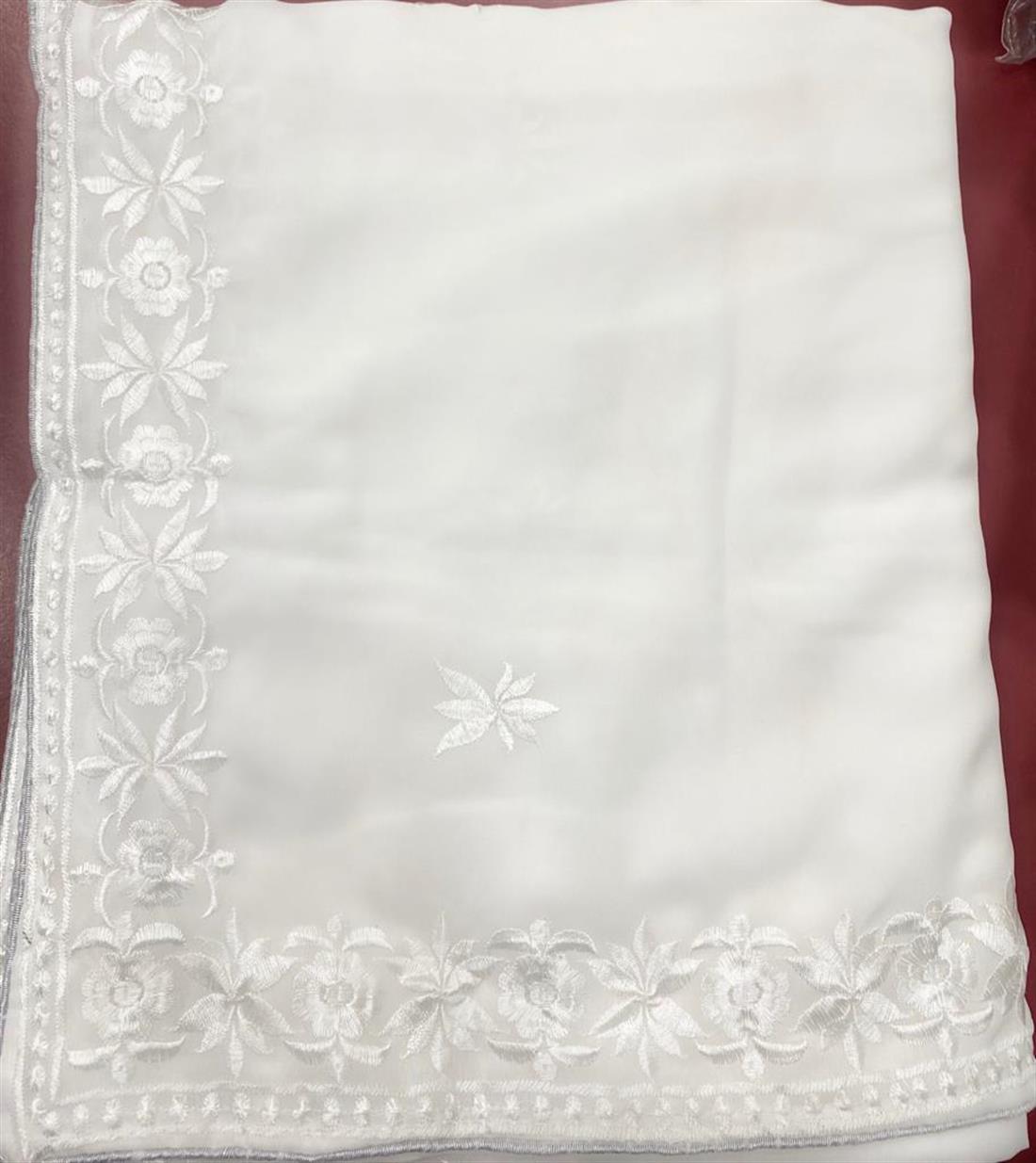 Off White Embroidered Georgette Sarees