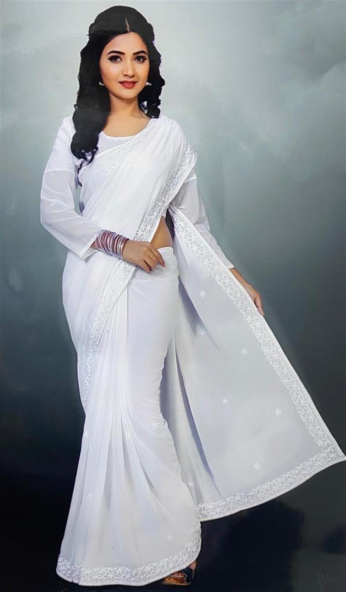 White Embroidered Georgette Sarees