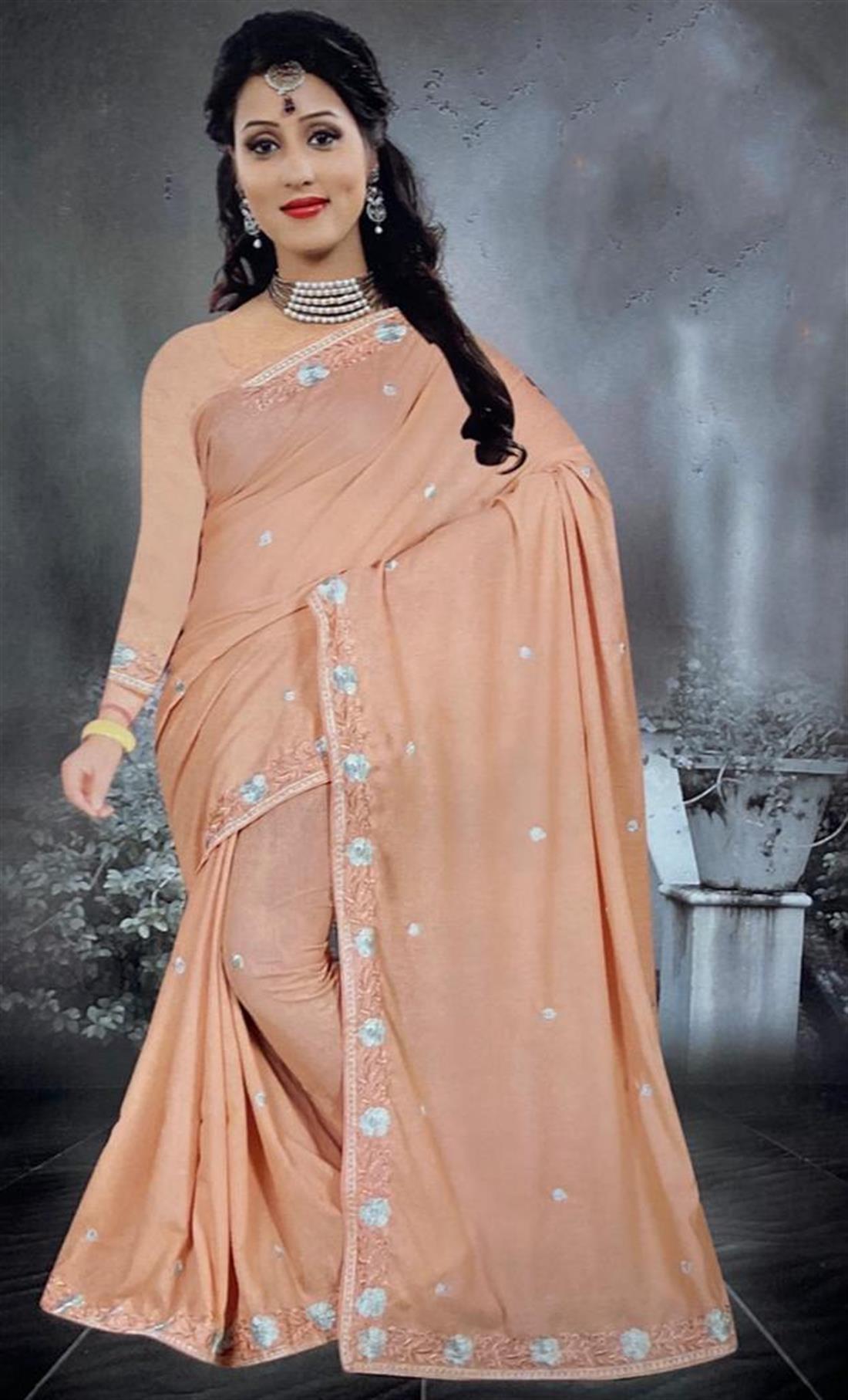 Dusty Pink Embroidered Cotton Sarees