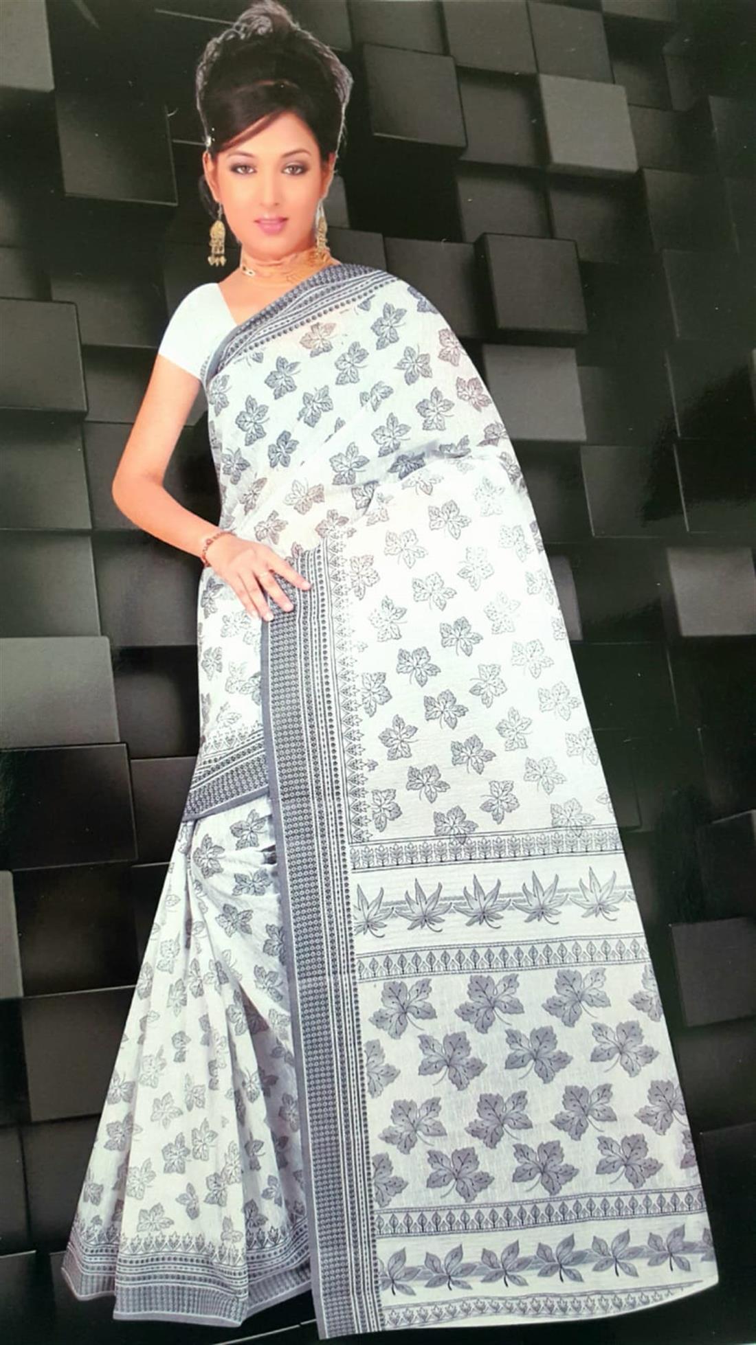 White & Black Cotton Sarees