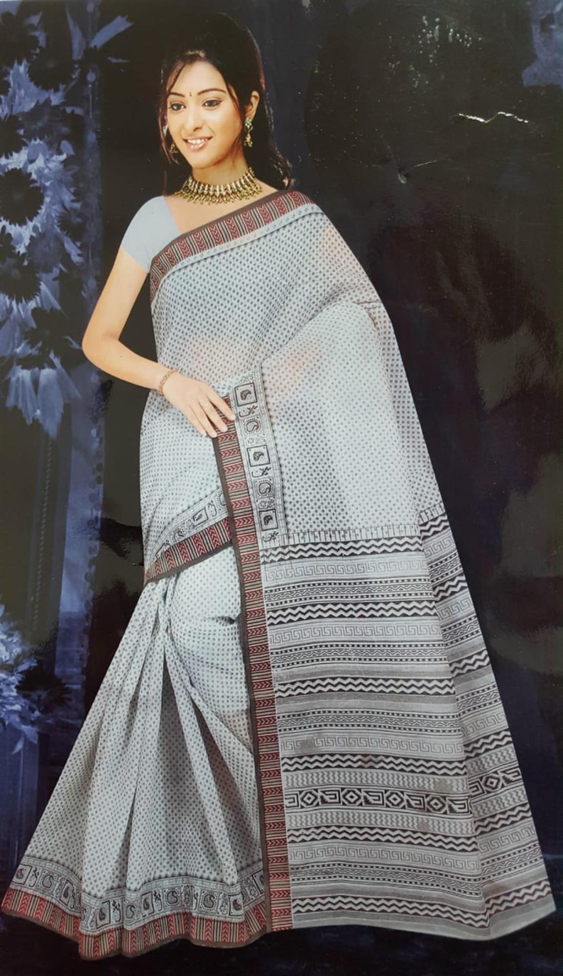 White & Black Cotton Sarees