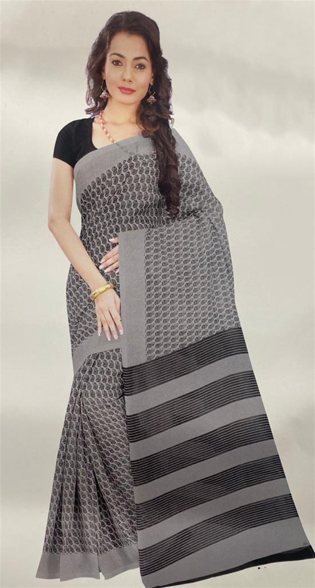 Grey Embroidered Cotton Sarees