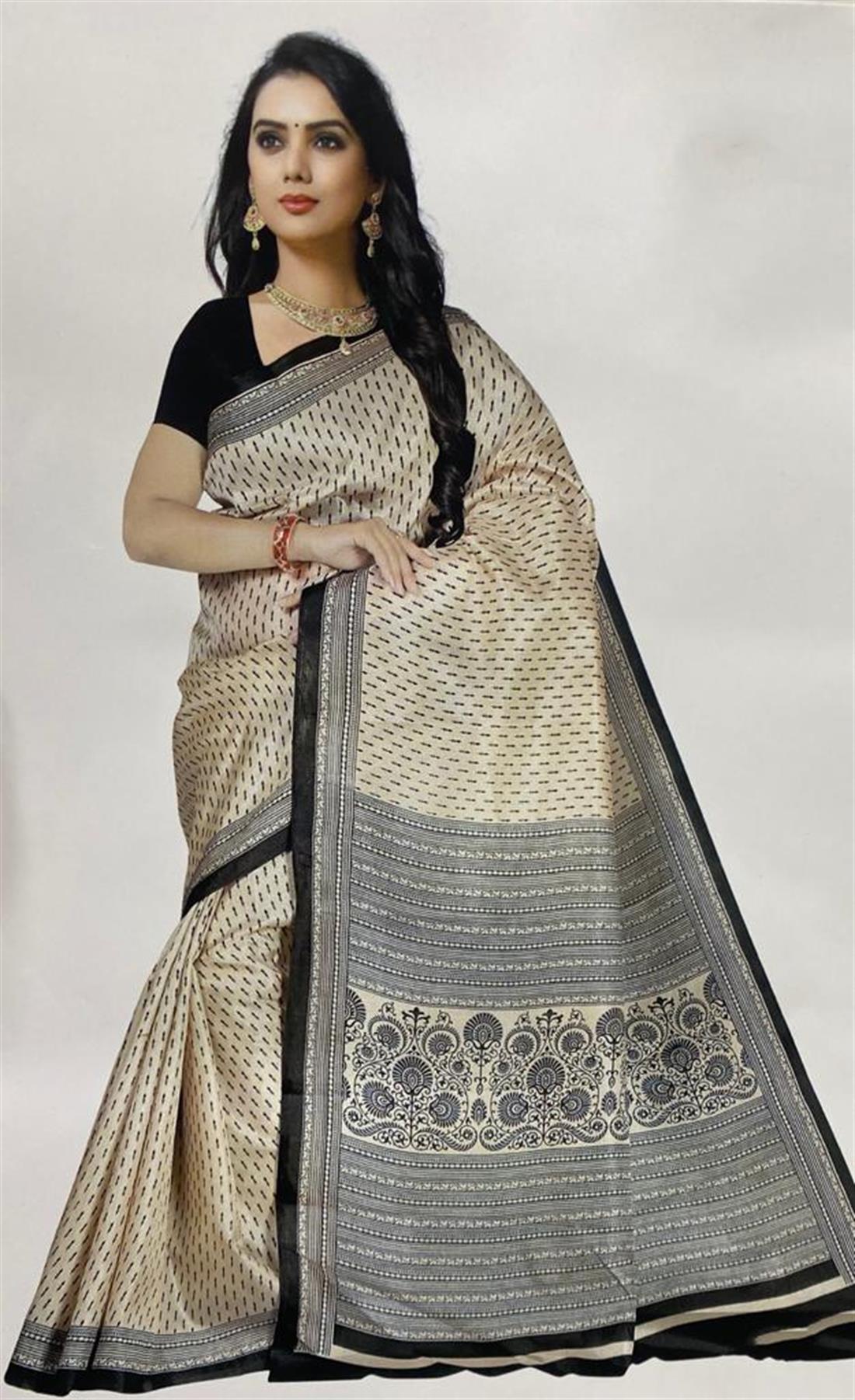 Gold Digital Print Cotton Sarees
