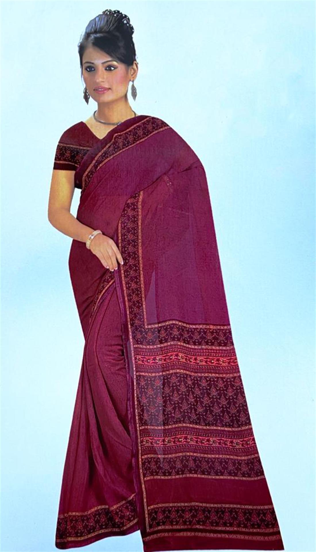 Purple Digital Printed Georgette Saree Without Blouse