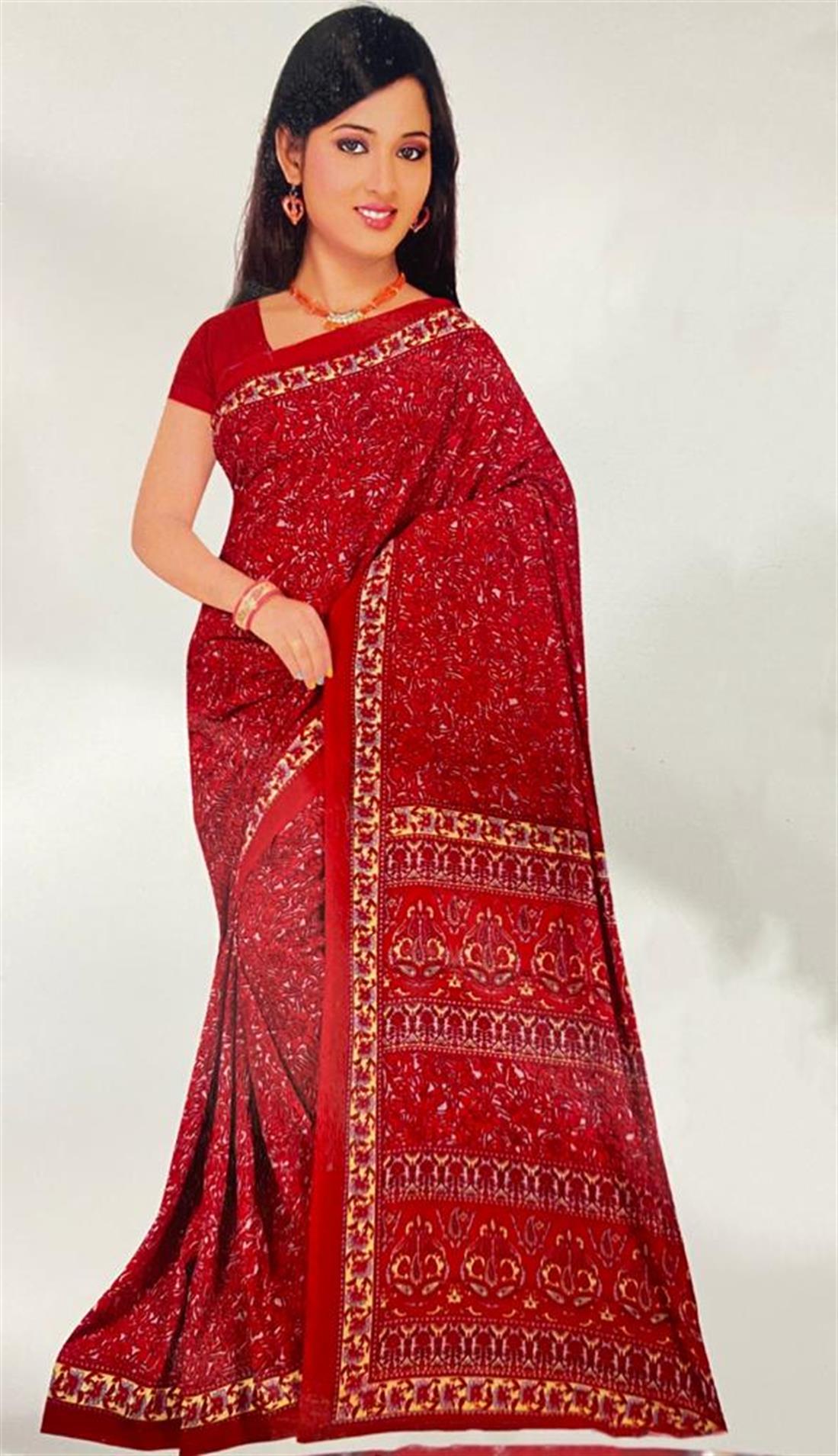 Red Digital Print Georgette Sarees