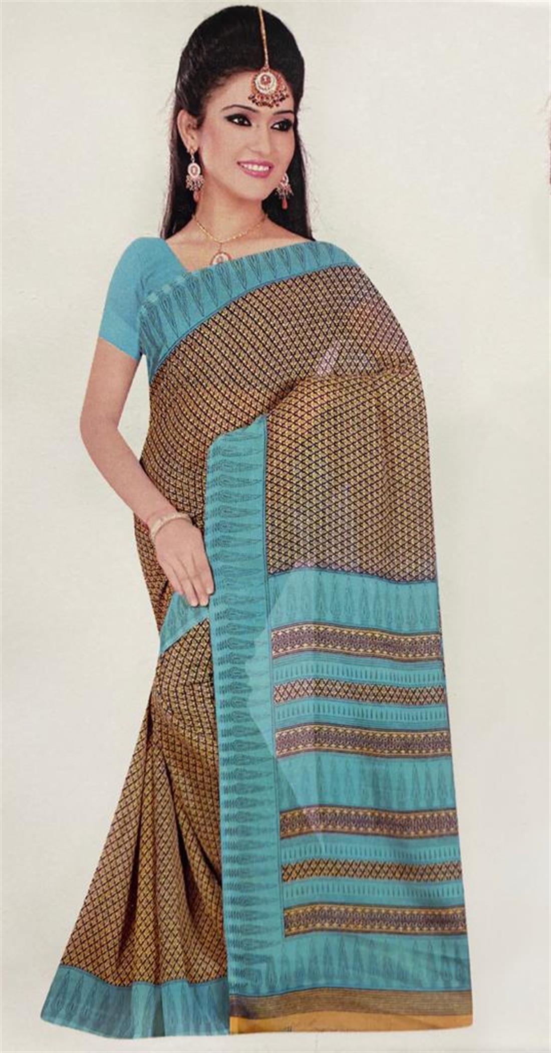 Turquoise Blue Digital Print Georgette Sarees