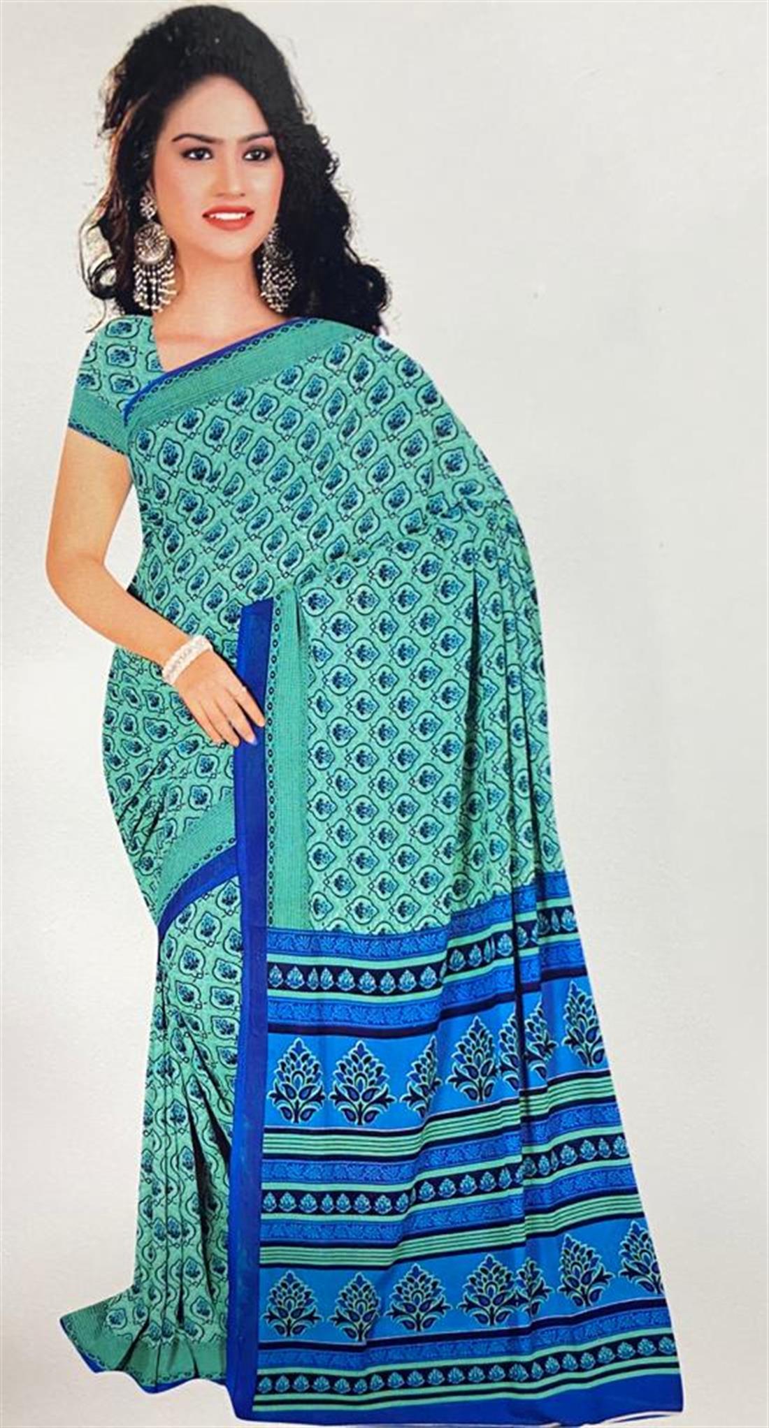 Mint Digital Print Georgette Sarees