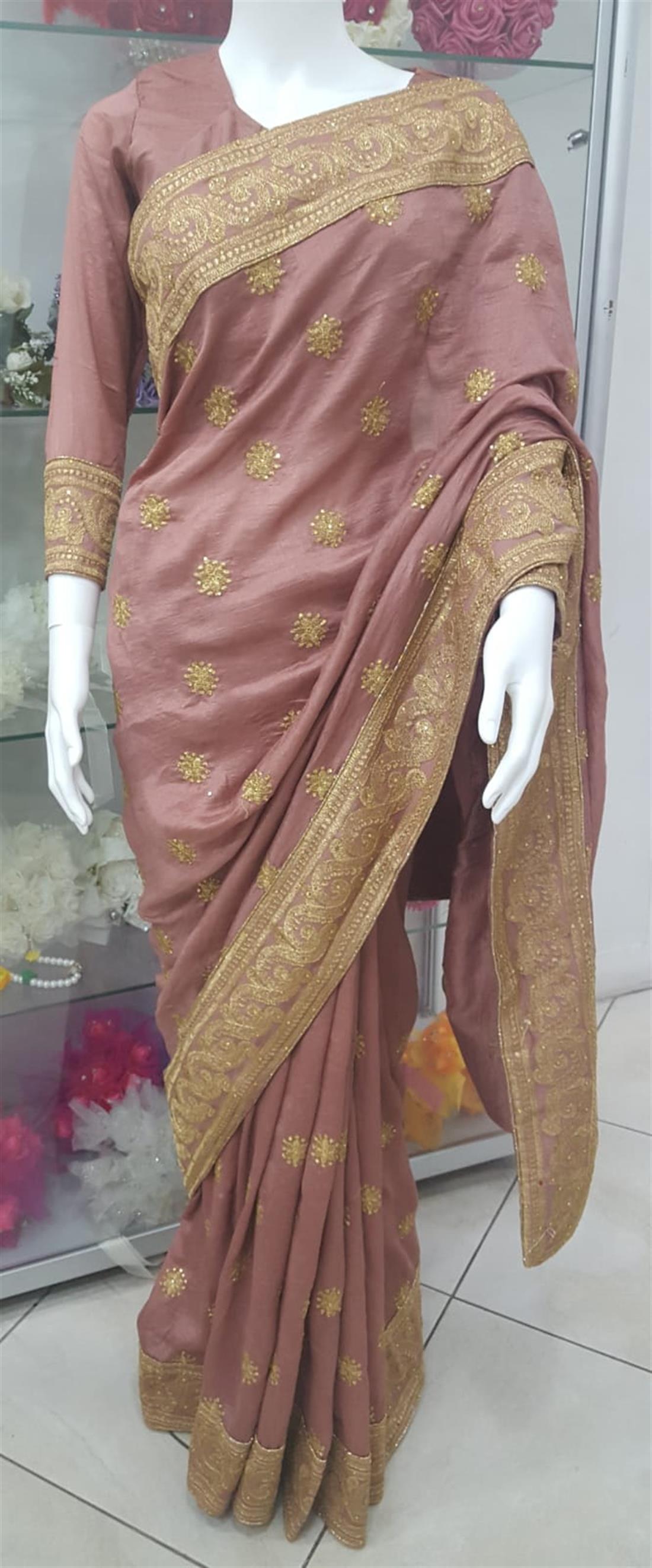 Dusky Pink Stone Work Silk Sarees