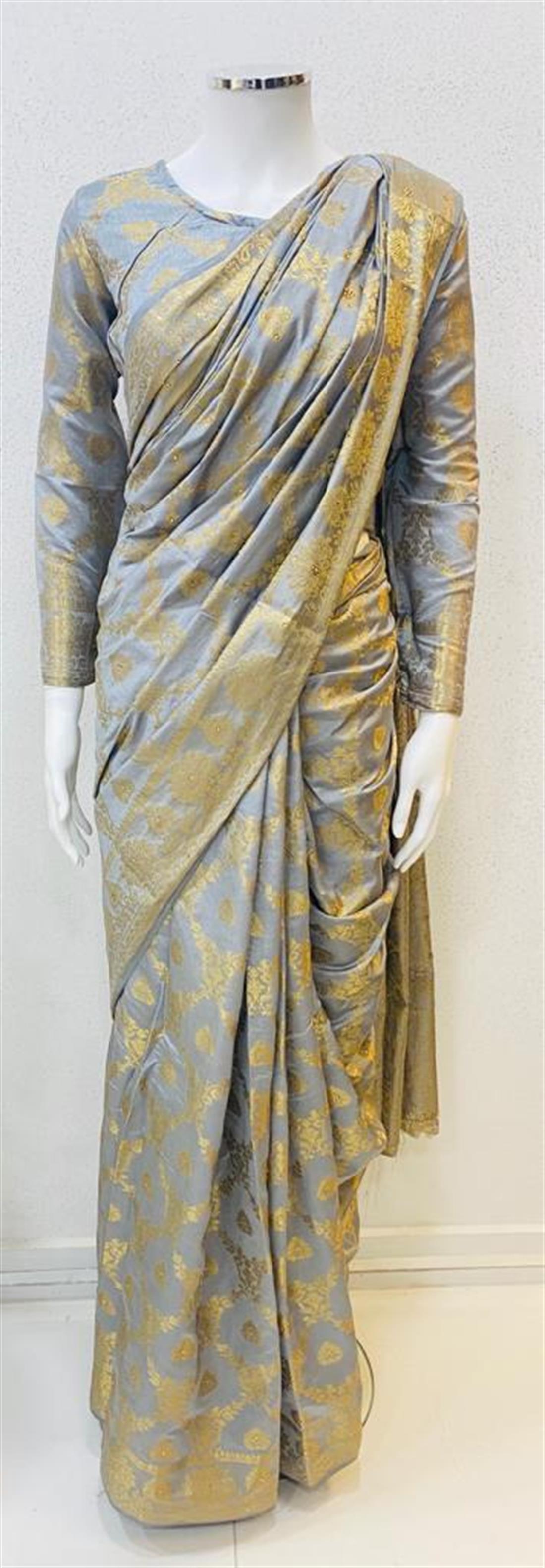Grey Stone Work Banarasi Sarees