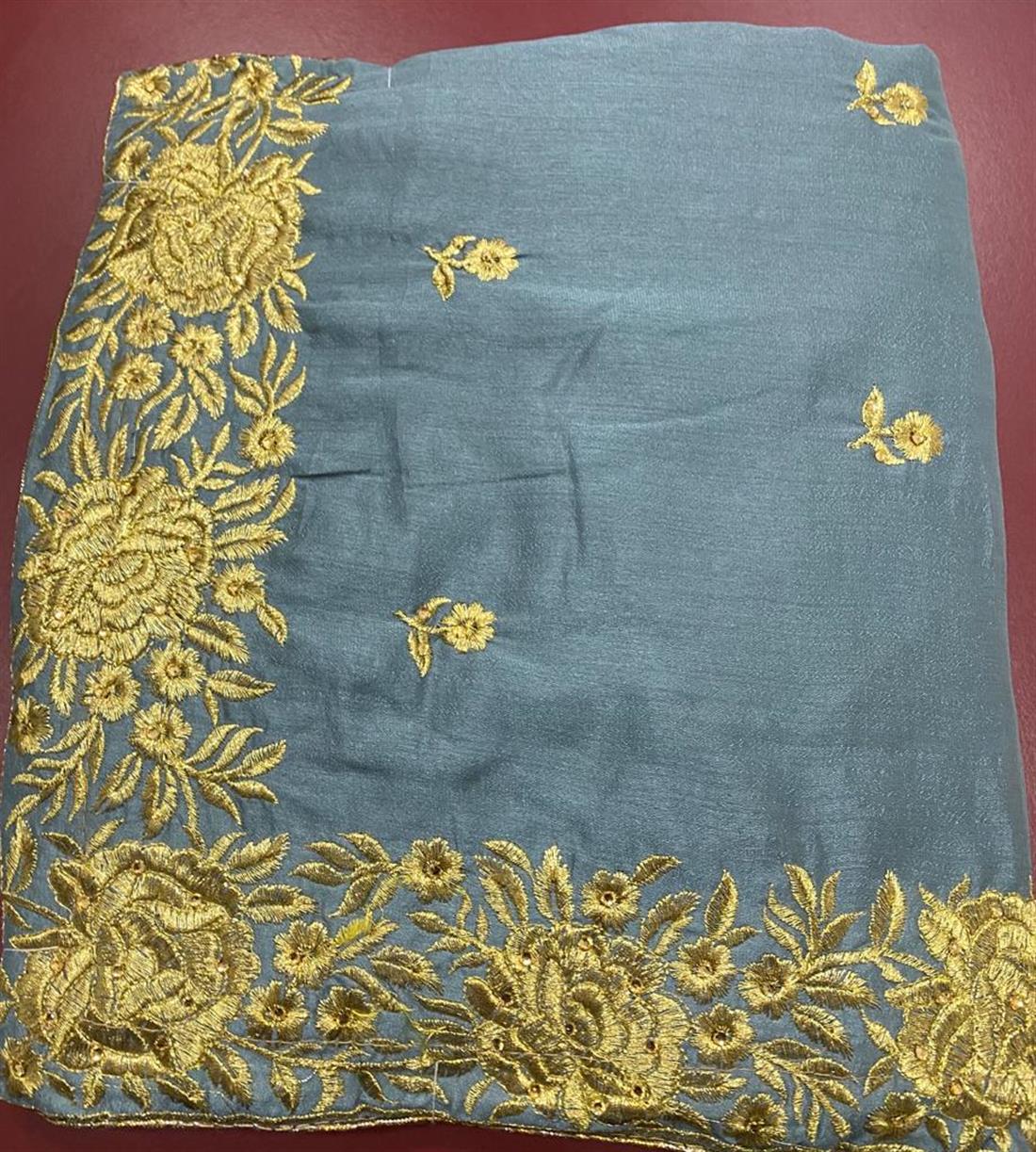 Dark Grey Stone Work Silk Sarees