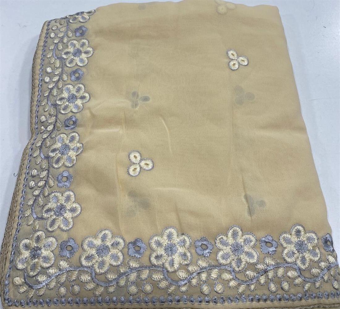 Beige Embroidered Georgette Sarees