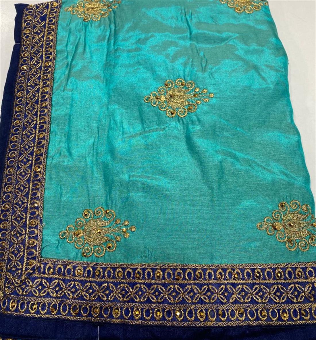 Teal Stone Work Silk Sarees