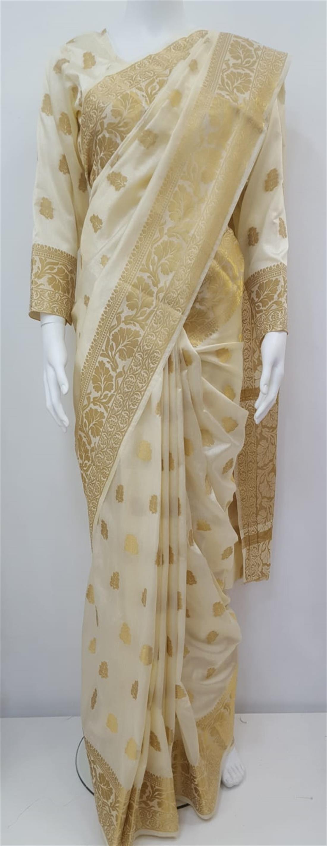 Cream Banarasi Sarees