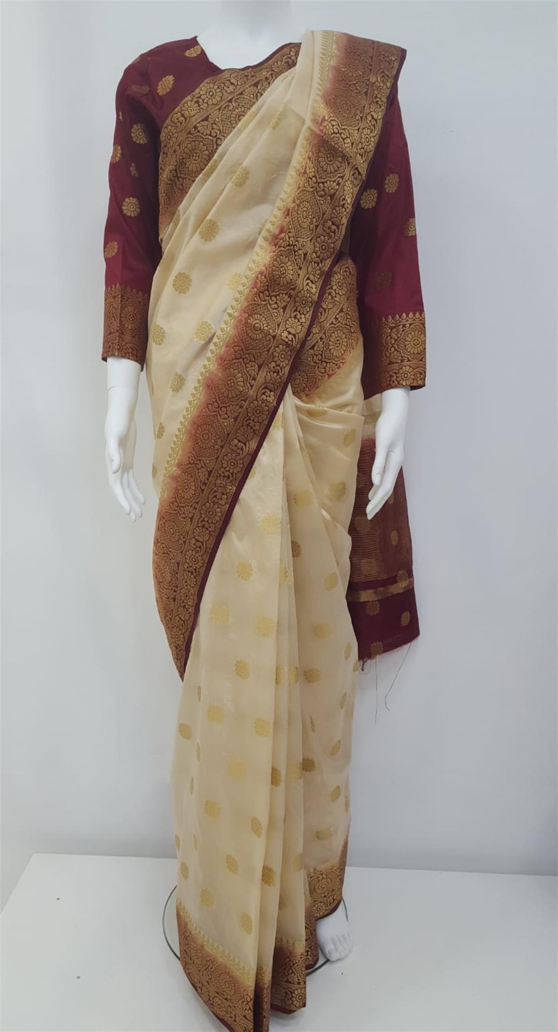 Ivory & Maroon Banarasi Sarees