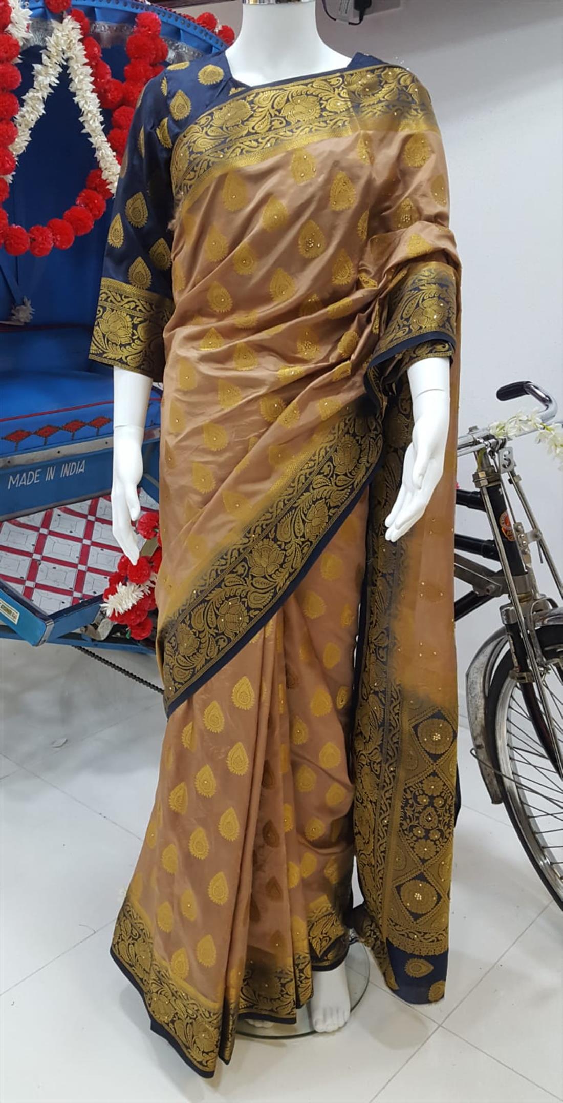 Dusty Pink & Navy Stone Work Banarasi Sarees