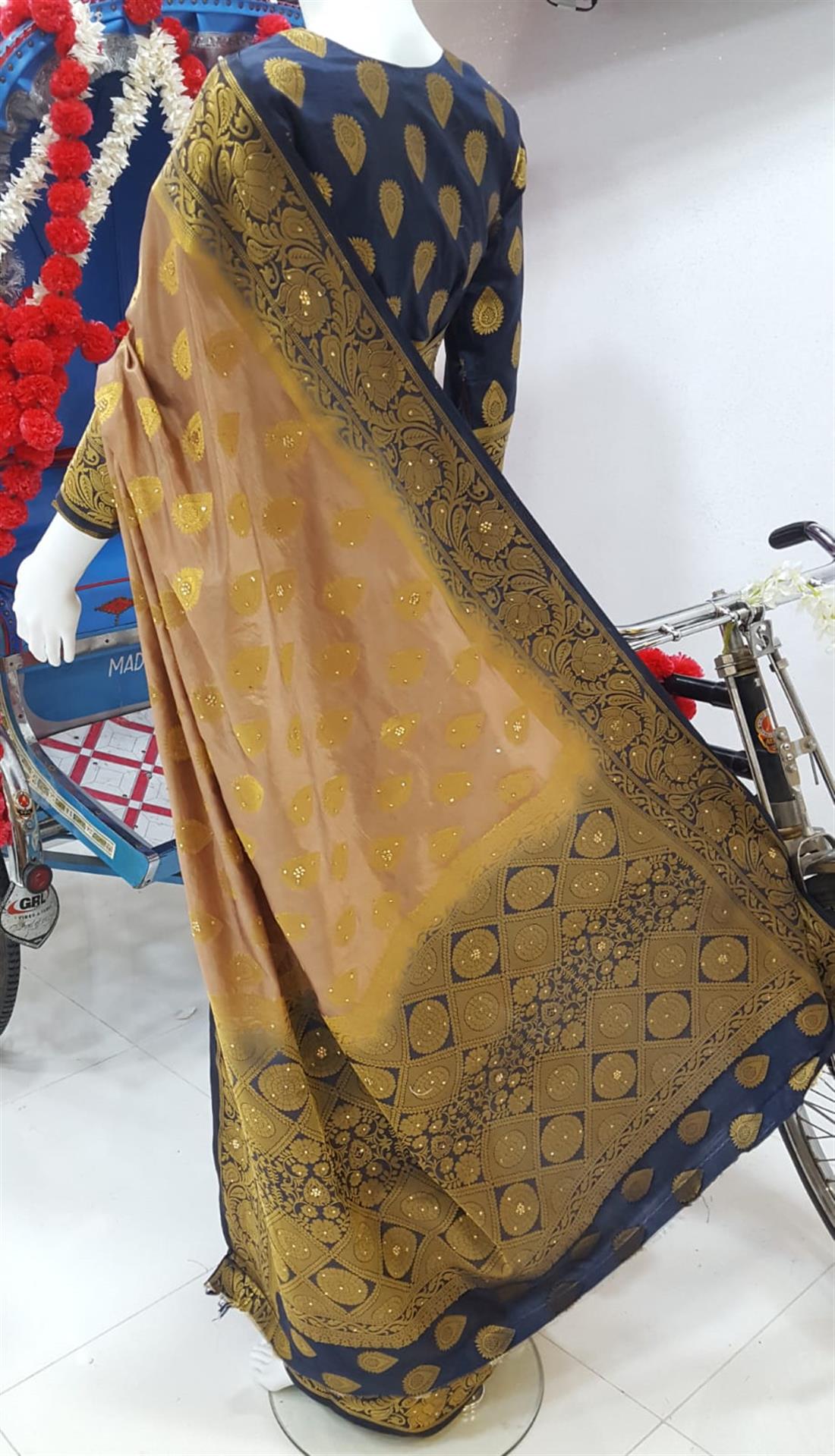 Dusty Pink & Navy Stone Work Banarasi Sarees