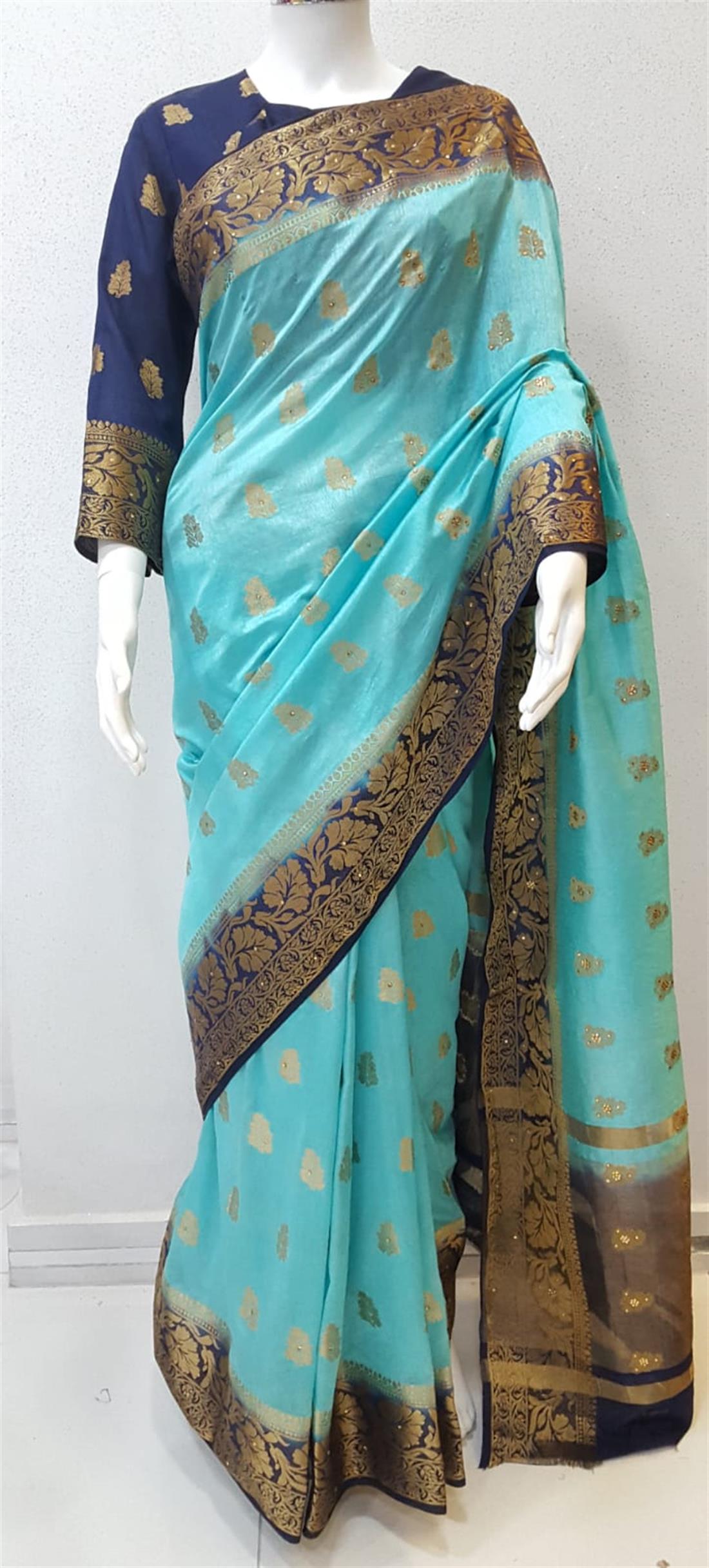Blue & Navy Stone Work Banarasi Sarees