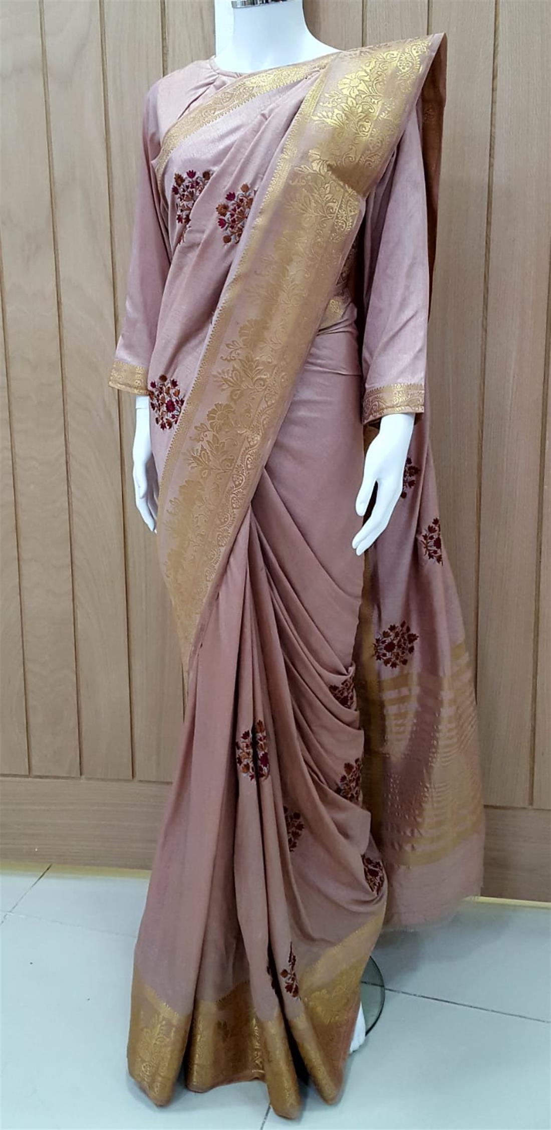 Dusty Pink Embroidered Silk Sarees