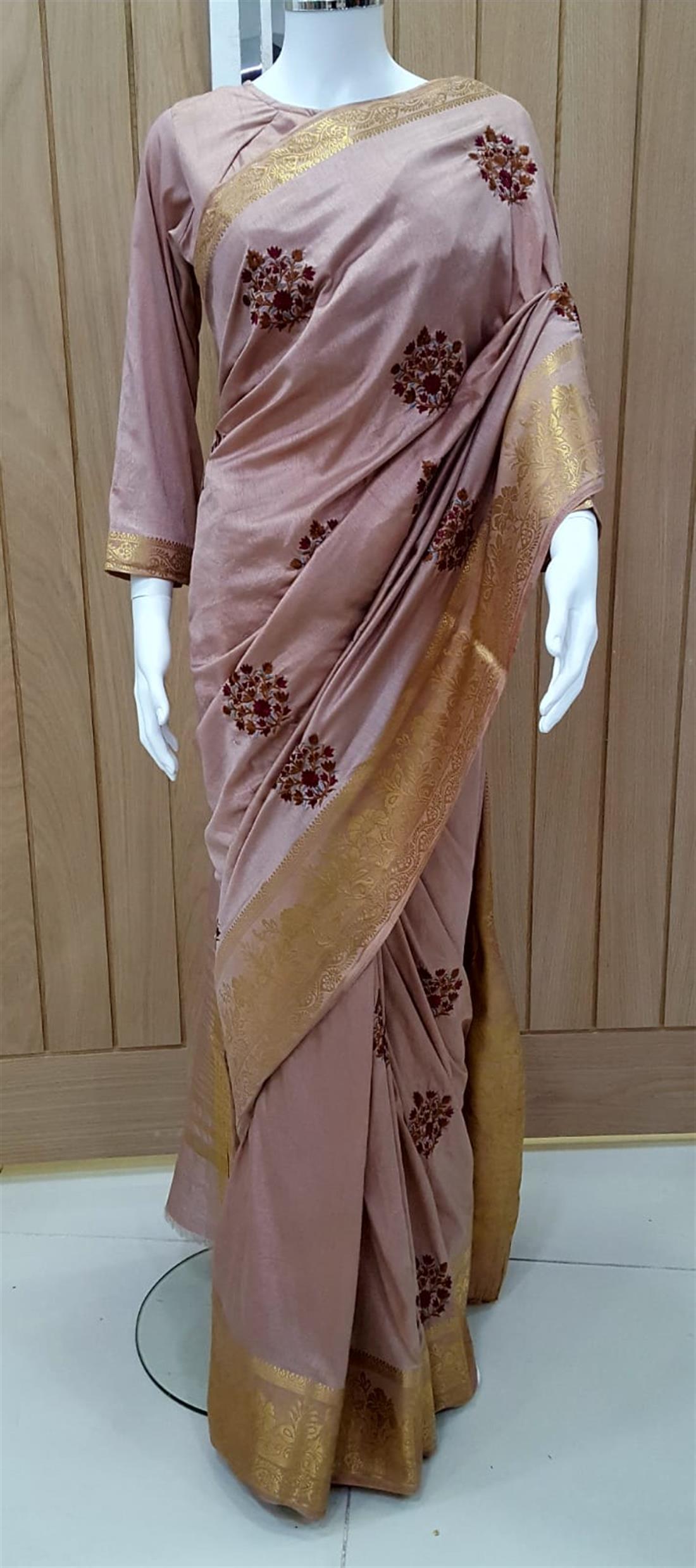 Dusty Pink Embroidered Silk Sarees
