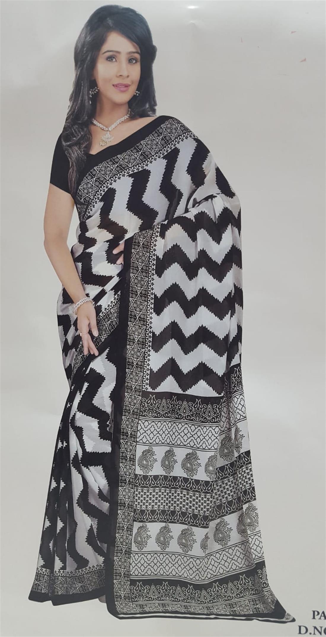 Black & White Digital Print Georgette Sarees