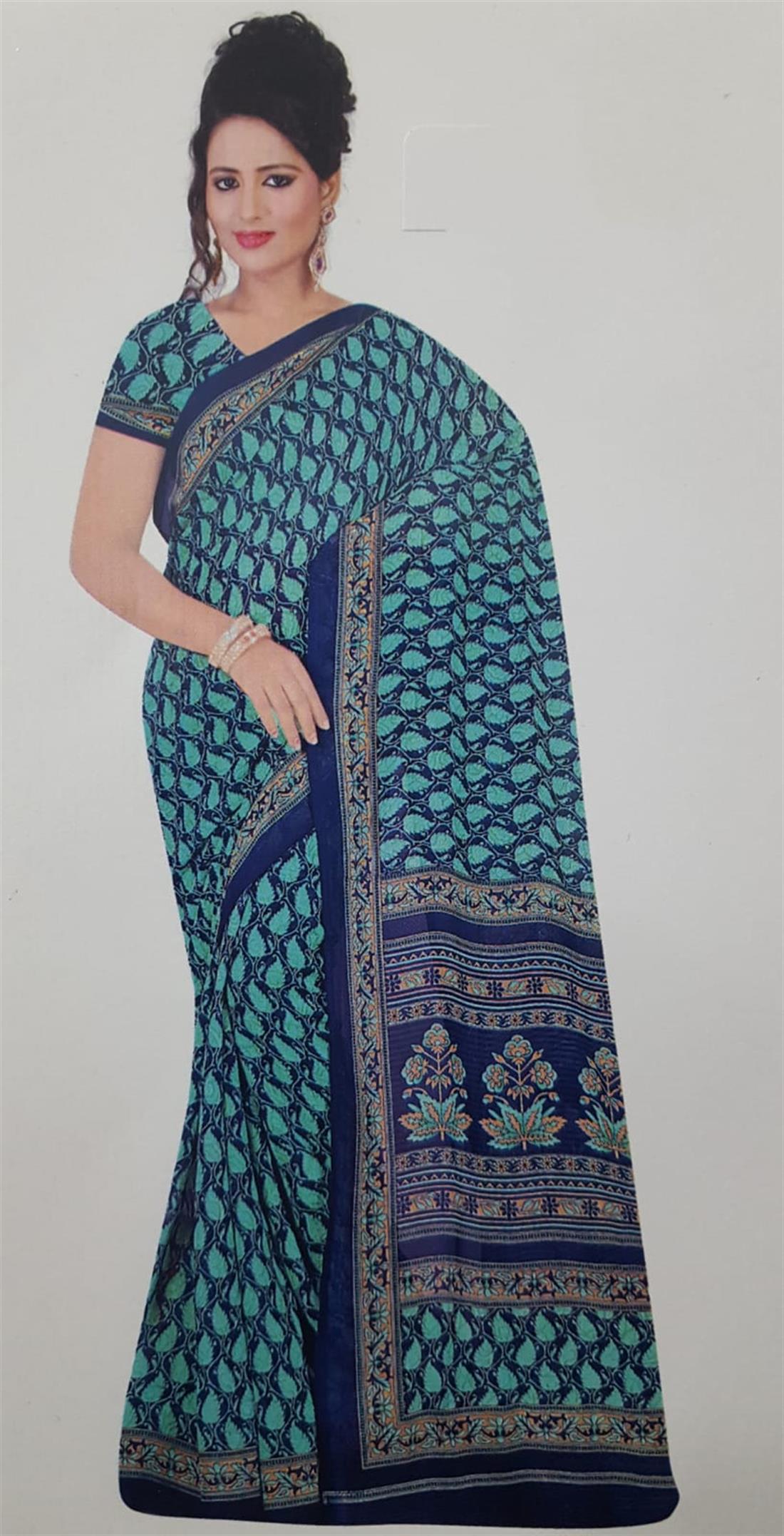 Teal LATEST: Digital Printed Georgette Saree Without Blouse.