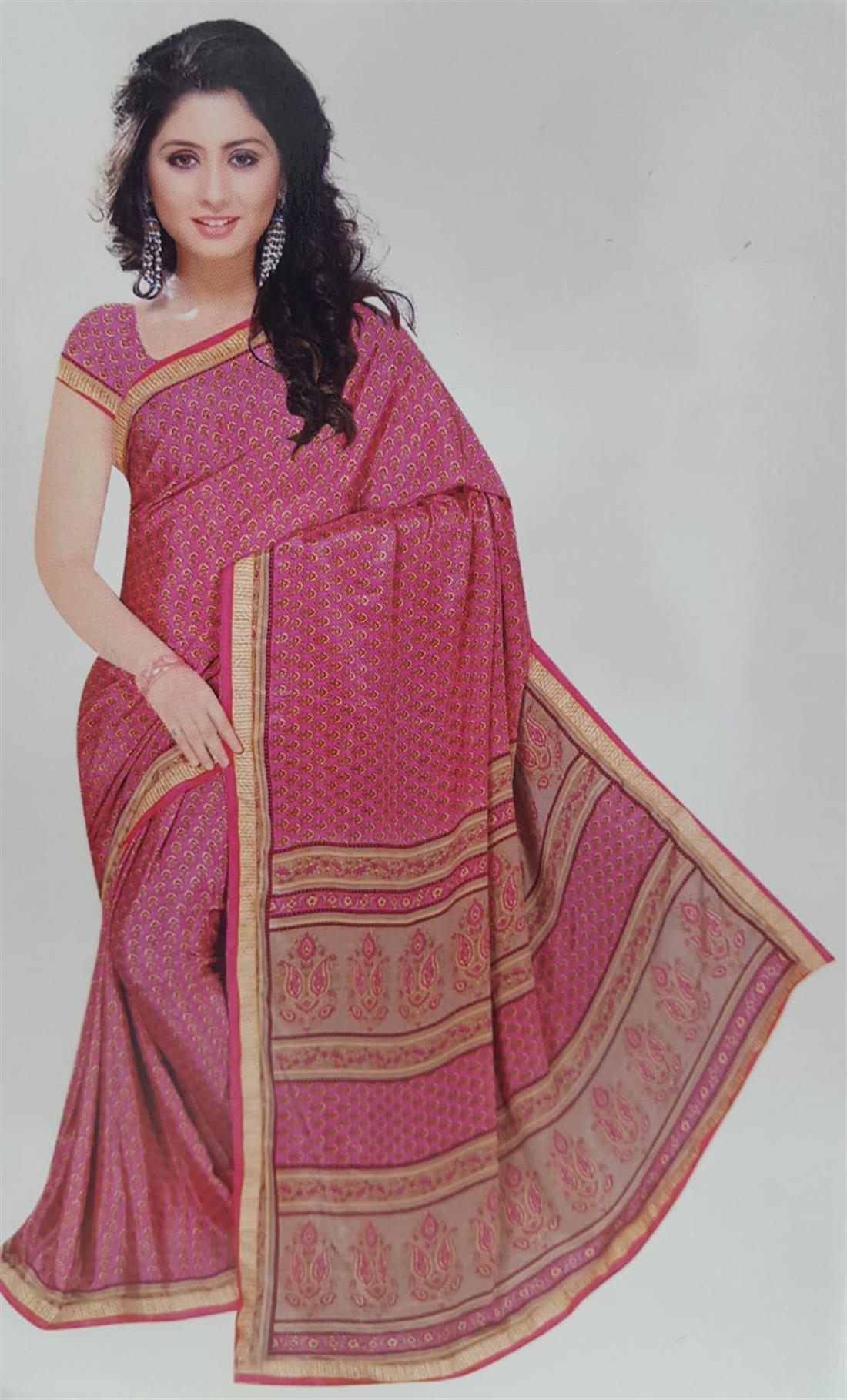 Pink Digital Print Crepe Sarees
