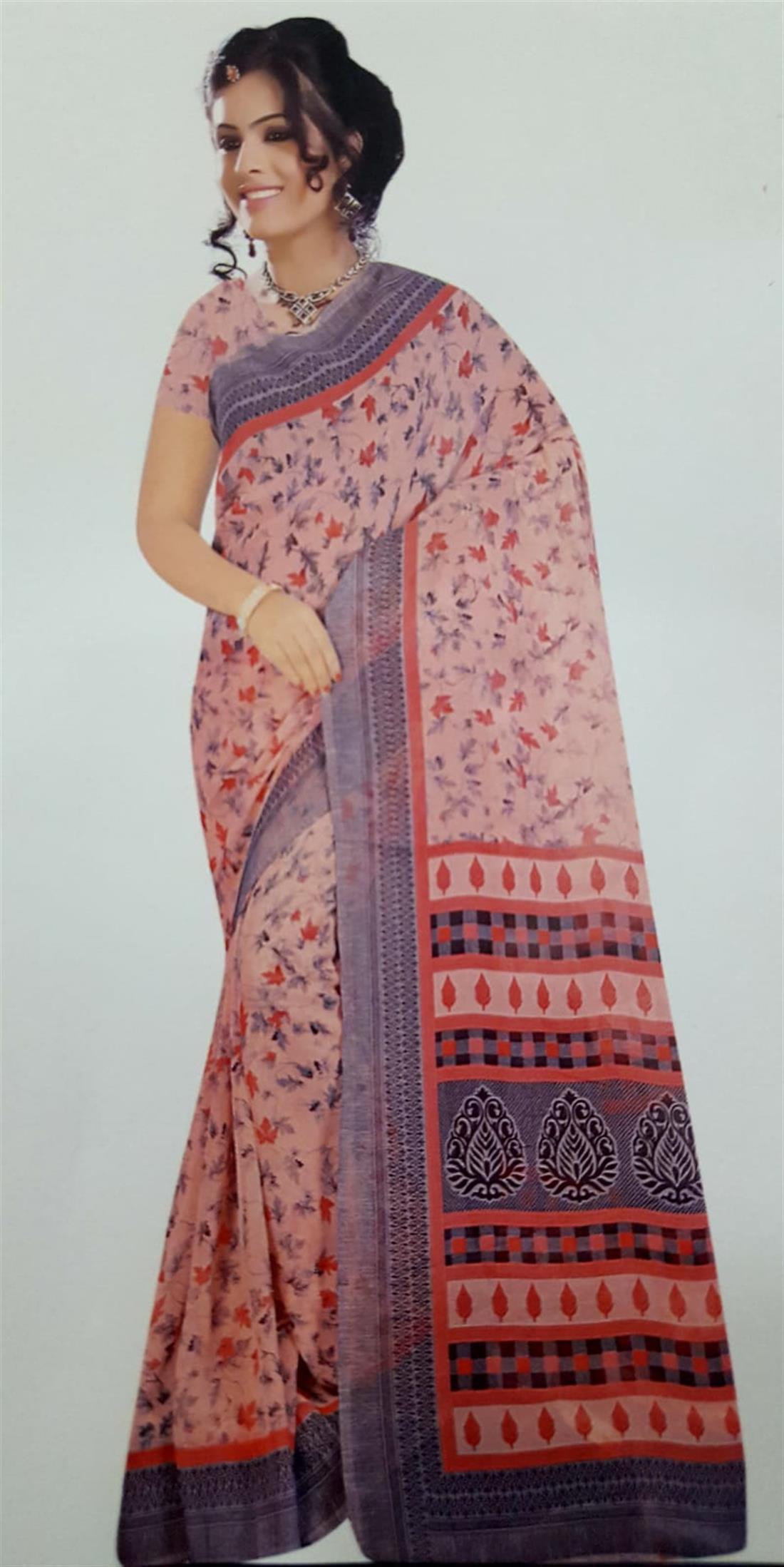 Peach LATEST: Digital Printed Georgette Saree Without Blouse.
