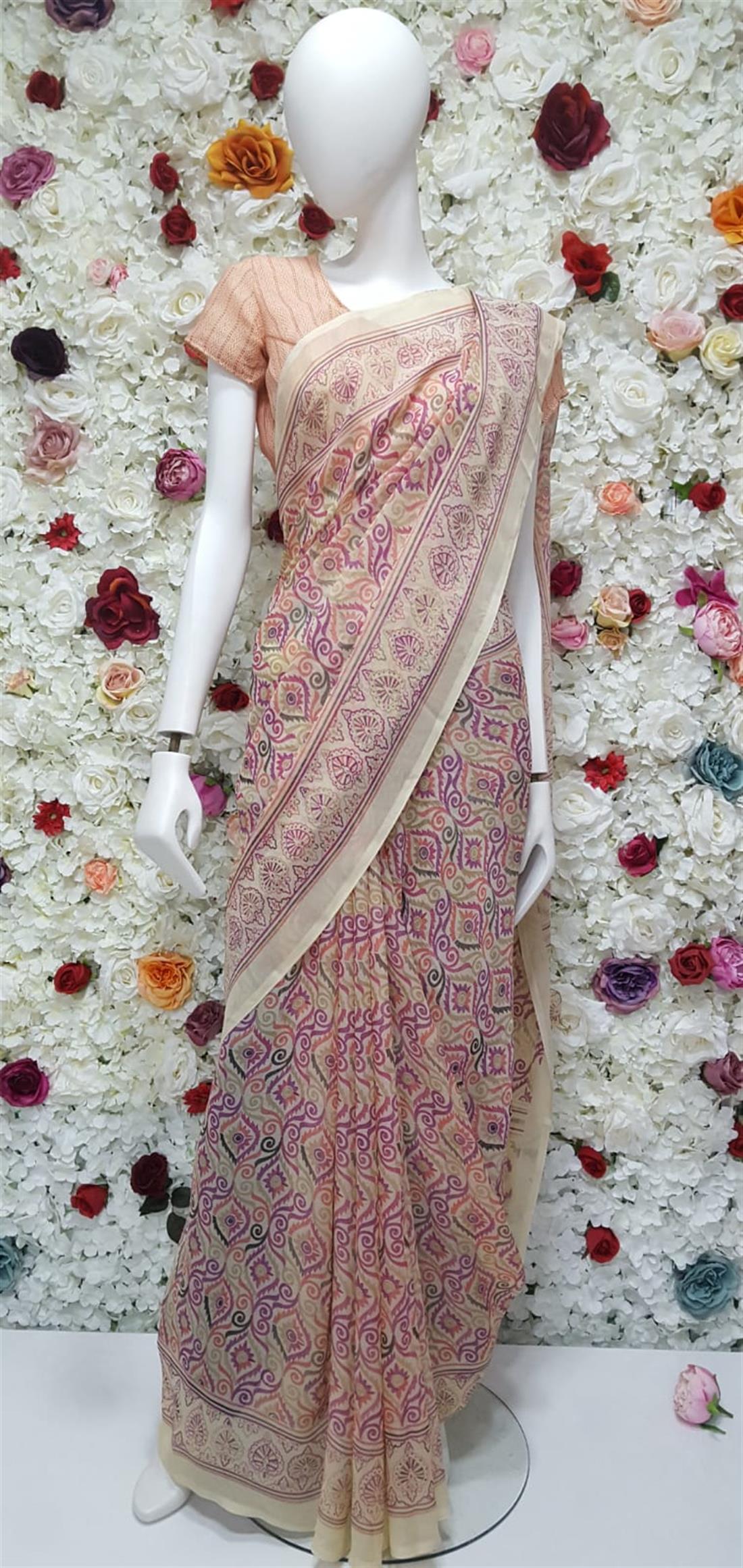 Beige & Multicolour Digital Print Georgette Sarees