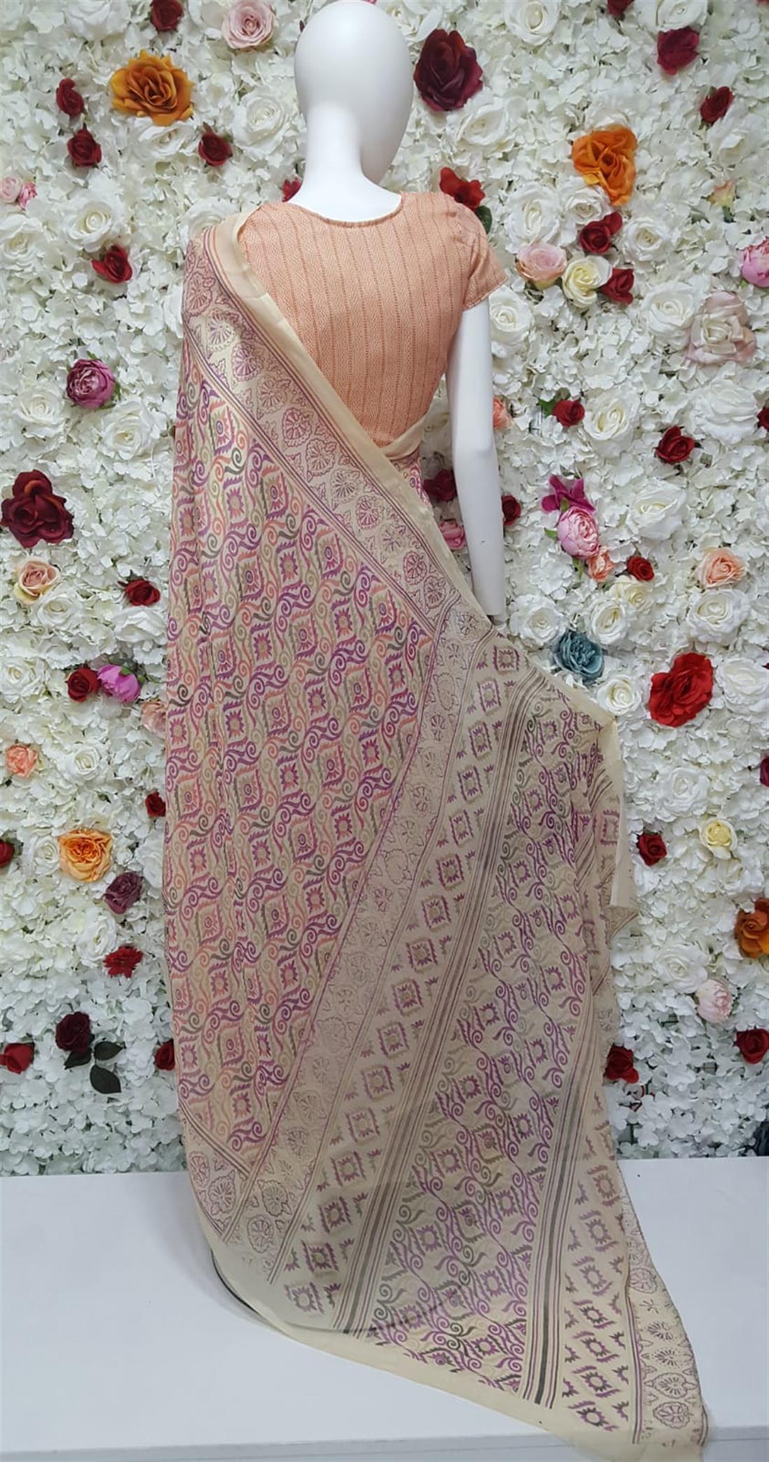 Beige & Multicolour Digital Print Georgette Sarees