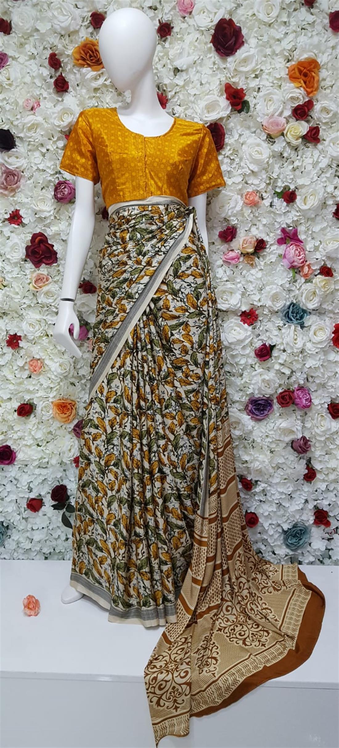 Mustard & Multicolour Digital Print Silk Sarees