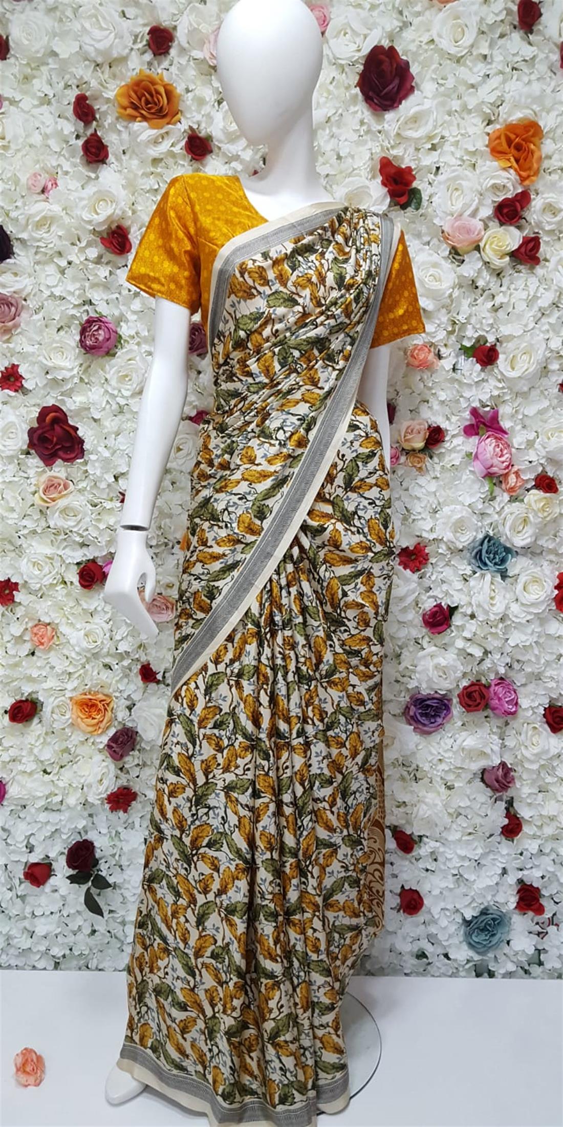 Mustard & Multicolour Digital Print Silk Sarees